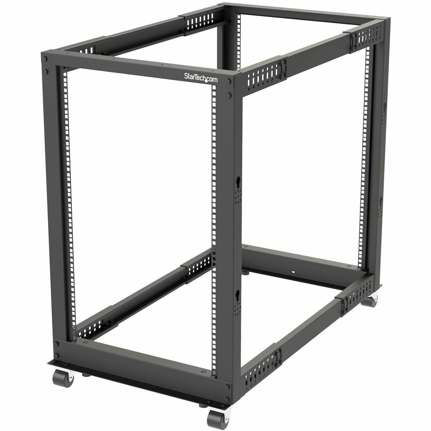 StarTech 4-Post 18U Mobile Open Frame Server Rack, 19" Network Rack with Casters, Rolling Rack for Computer/AV/Data/IT Equipment