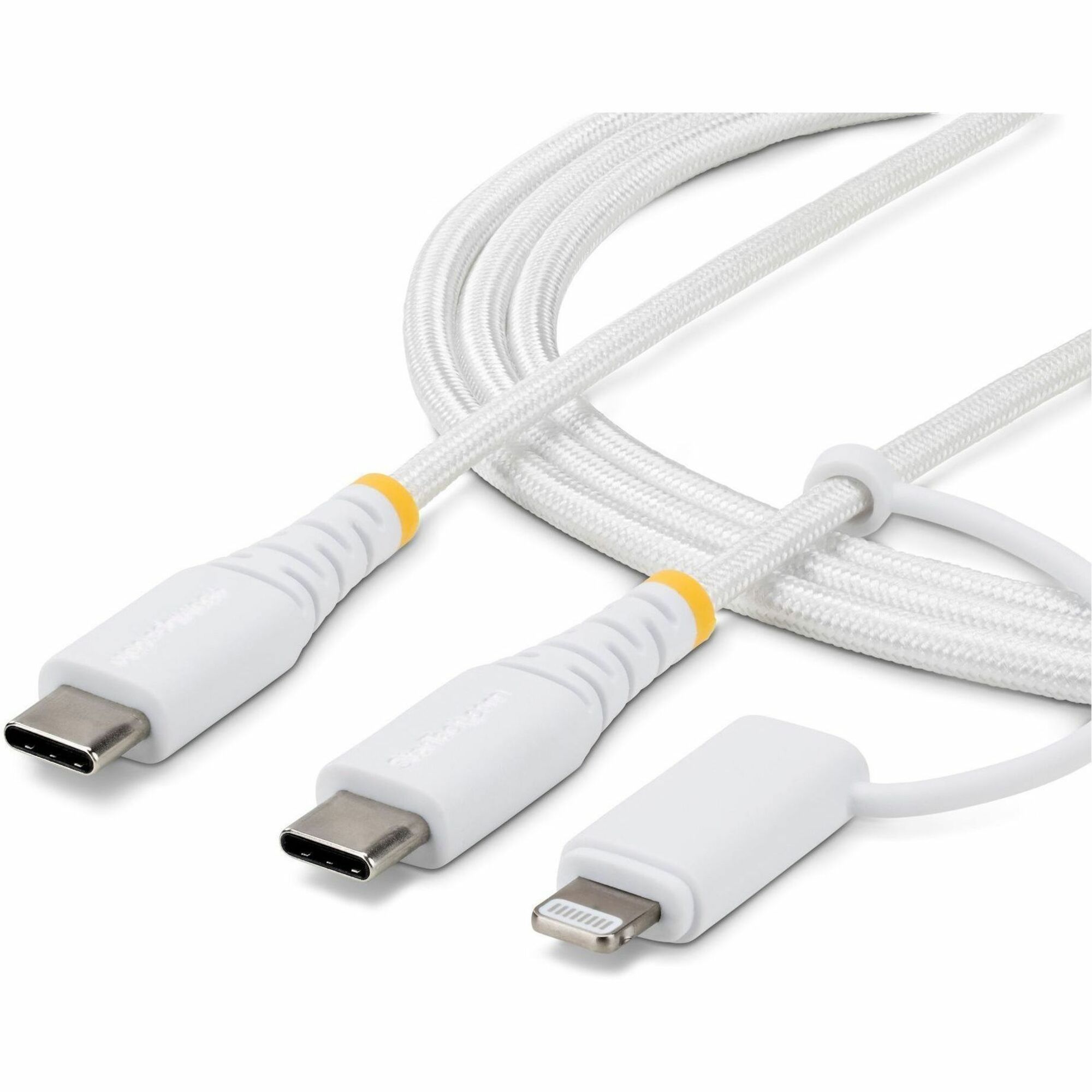 StarTech 2m (6.6ft) 2-in-1 Rugged USB-C Charging Cable with Lightning Adapter, 30W/60W, Apple MFi Certified Braided USB C Charger Cord