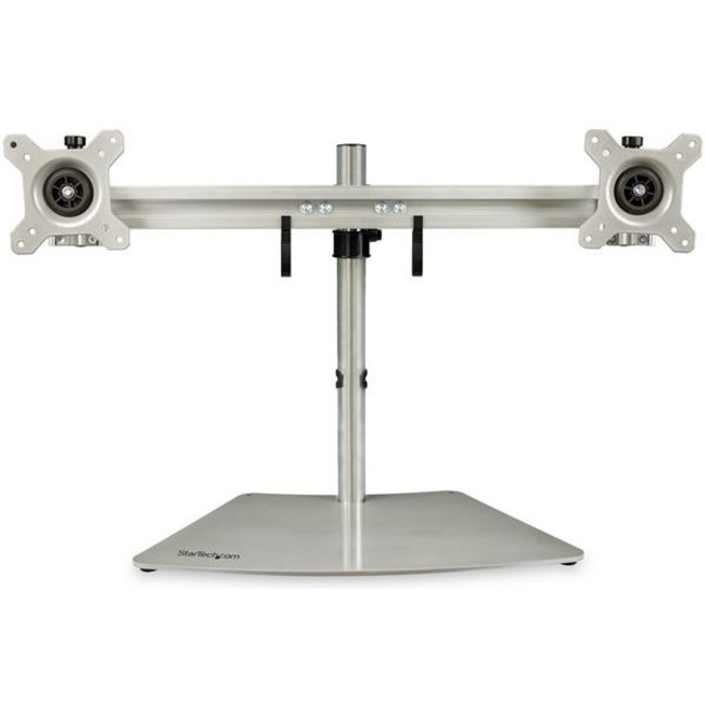 StarTech Dual Monitor Stand, Free Standing Desktop Pole Stand for 2x 24" (17.6lb/8kg) VESA Mount Displays, Height Adjustable, Silver
