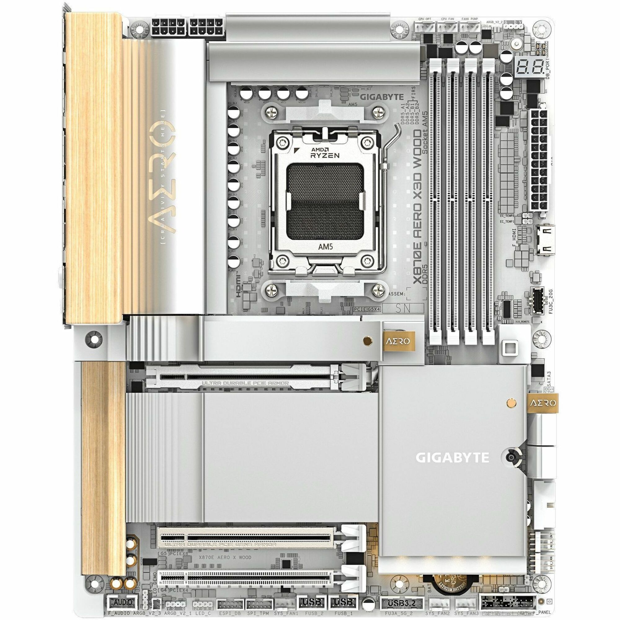GIGABYTE Ultra Durable X870E AERO X3D WOOD Gaming Desktop Motherboard - AMD X870E Chipset - Socket AM5 - ATX