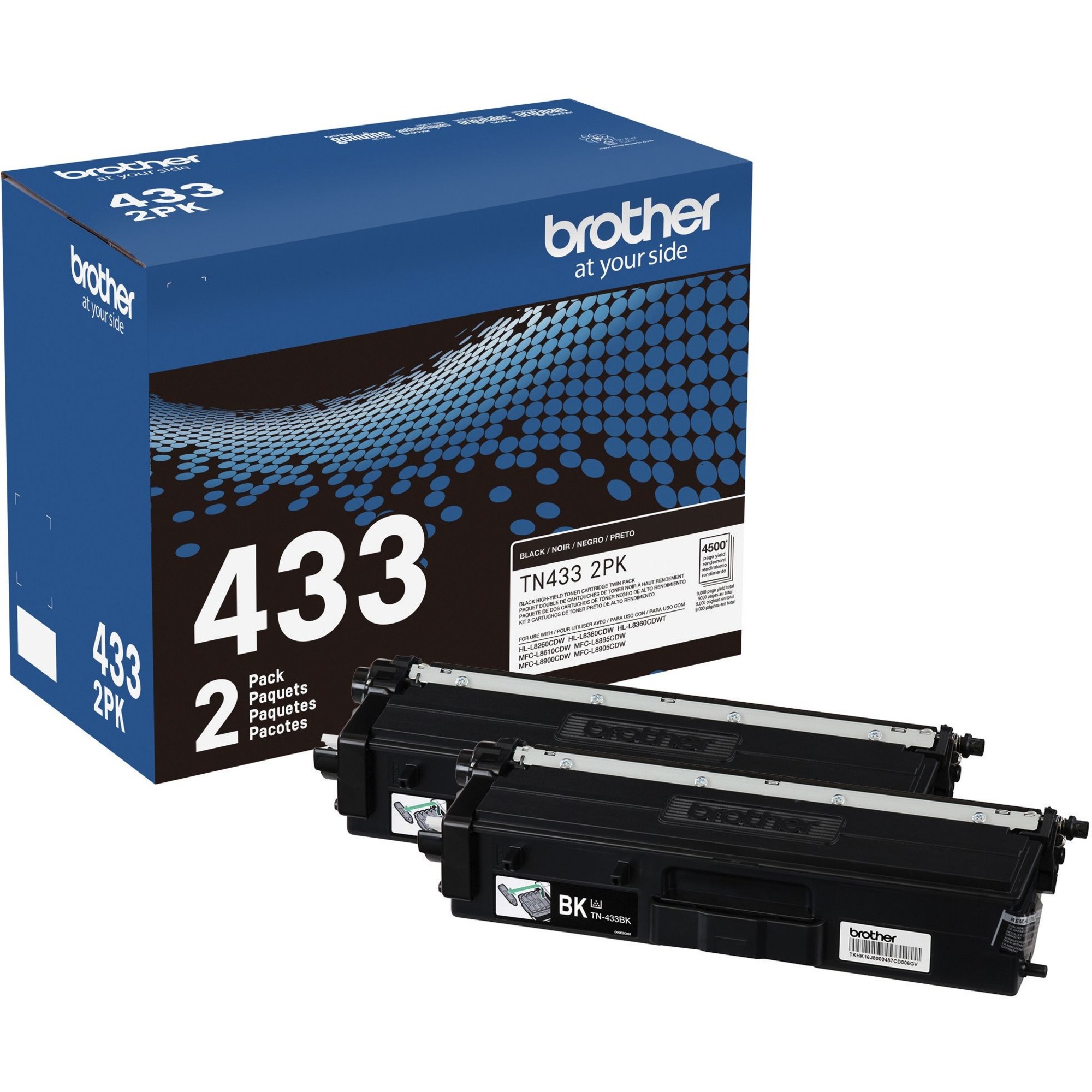 Brother TN-433 Original High Yield Laser Toner Cartridge - Twin-pack - Black - 1 Box