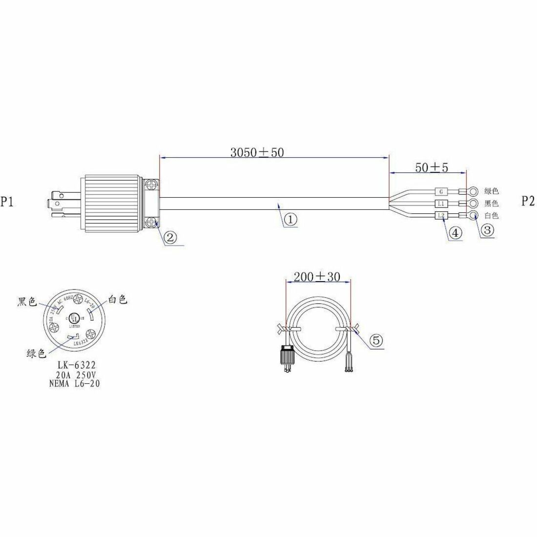 N1C Accessory N1C.LR-L62010 - L6-20P Input cable