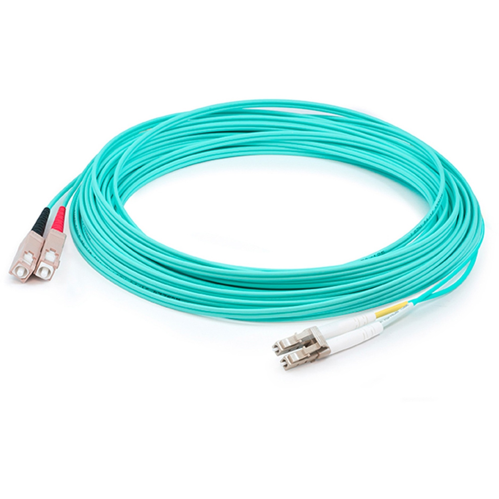 AddOn 67m SC to LC Aqua OM4 Duplex OFNP (Plenum-Rated) Fiber Patch Cable