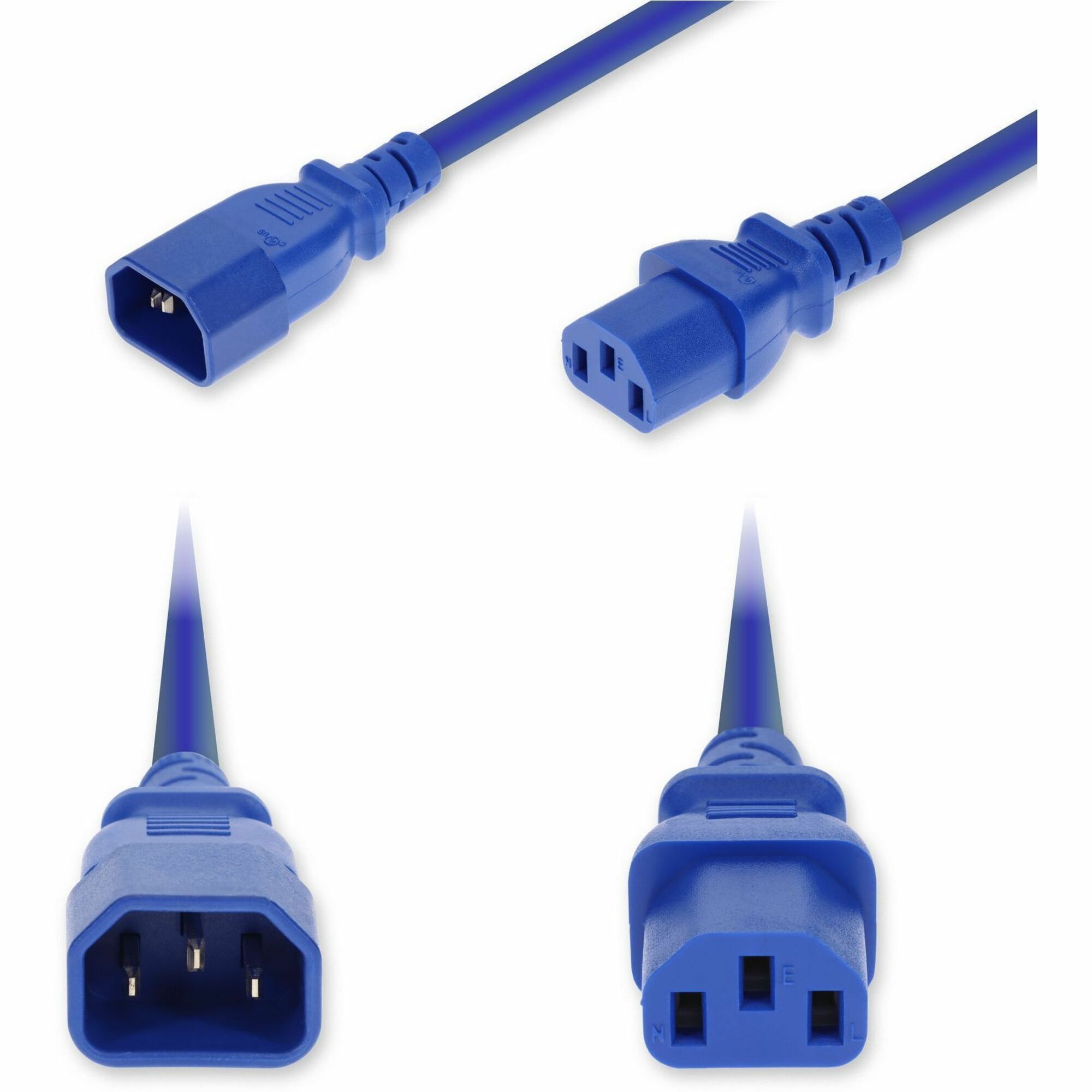 AddOn 4ft C14 Male to C13 Female Standard Commercial Temp 18 AWG 250V at 10A PVC SJT (Service Junior Thermoplastic) Blue Power Cable