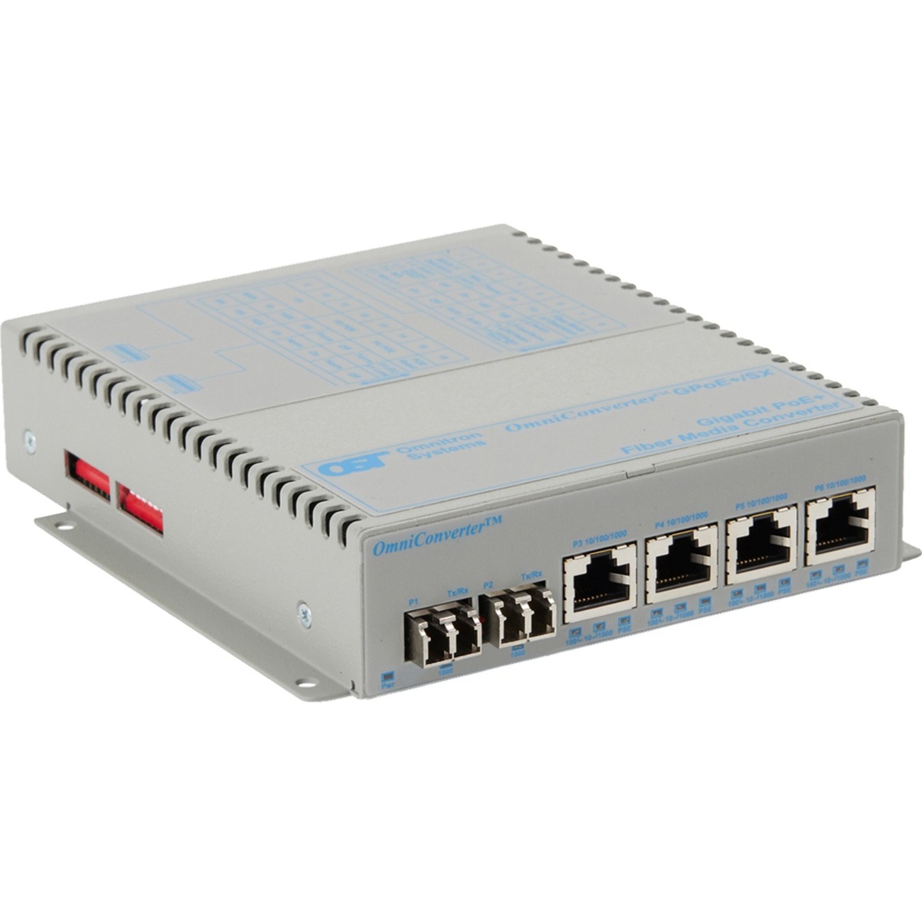 Omnitron Systems OmniConverter GPoE+/SX 4x PoE+ 2x LC Multimode 550m US AC Powered