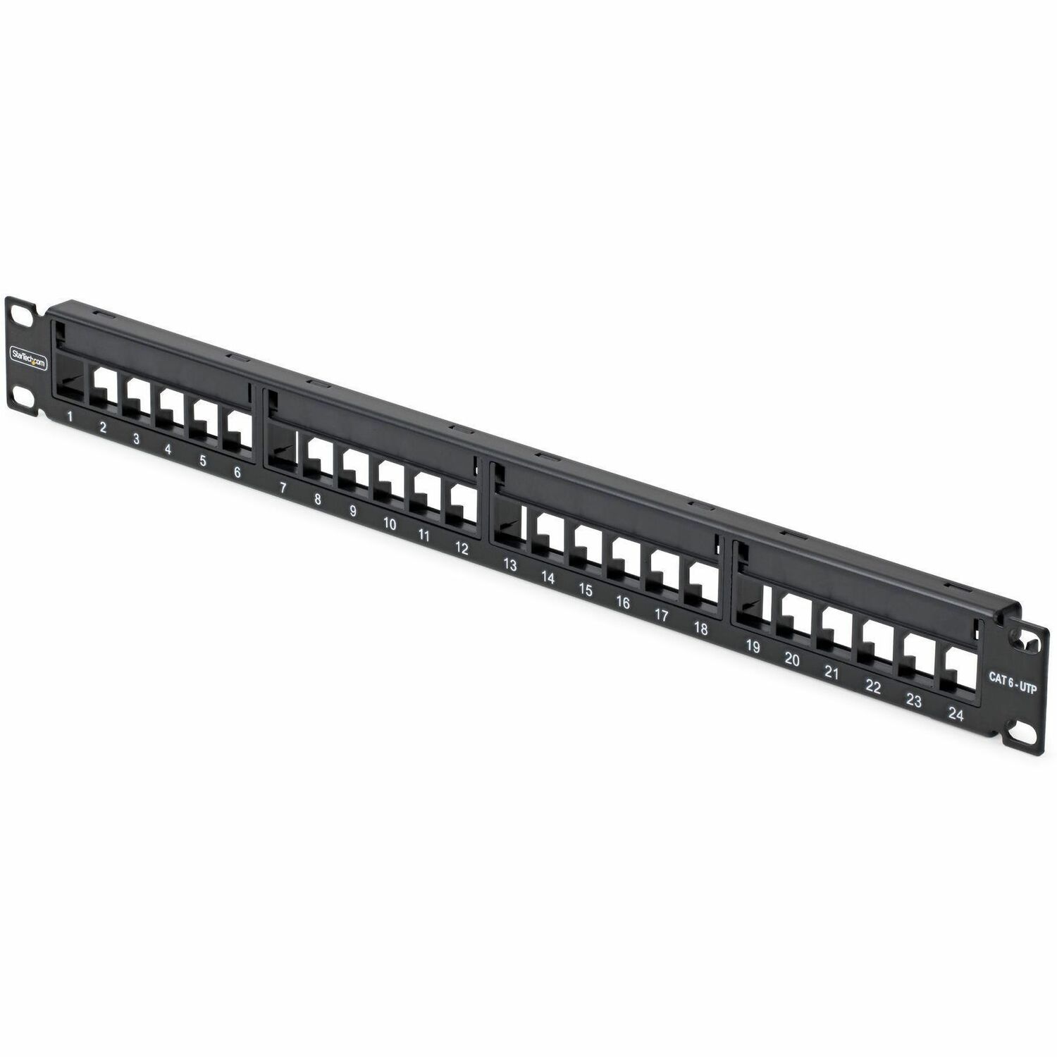 StarTech.com 24 Port 1U Blank Keystone Patch Panel with Cable Management Bar, Rackmount Cat6 Patch Panel for RJ45 UTP Network Jacks