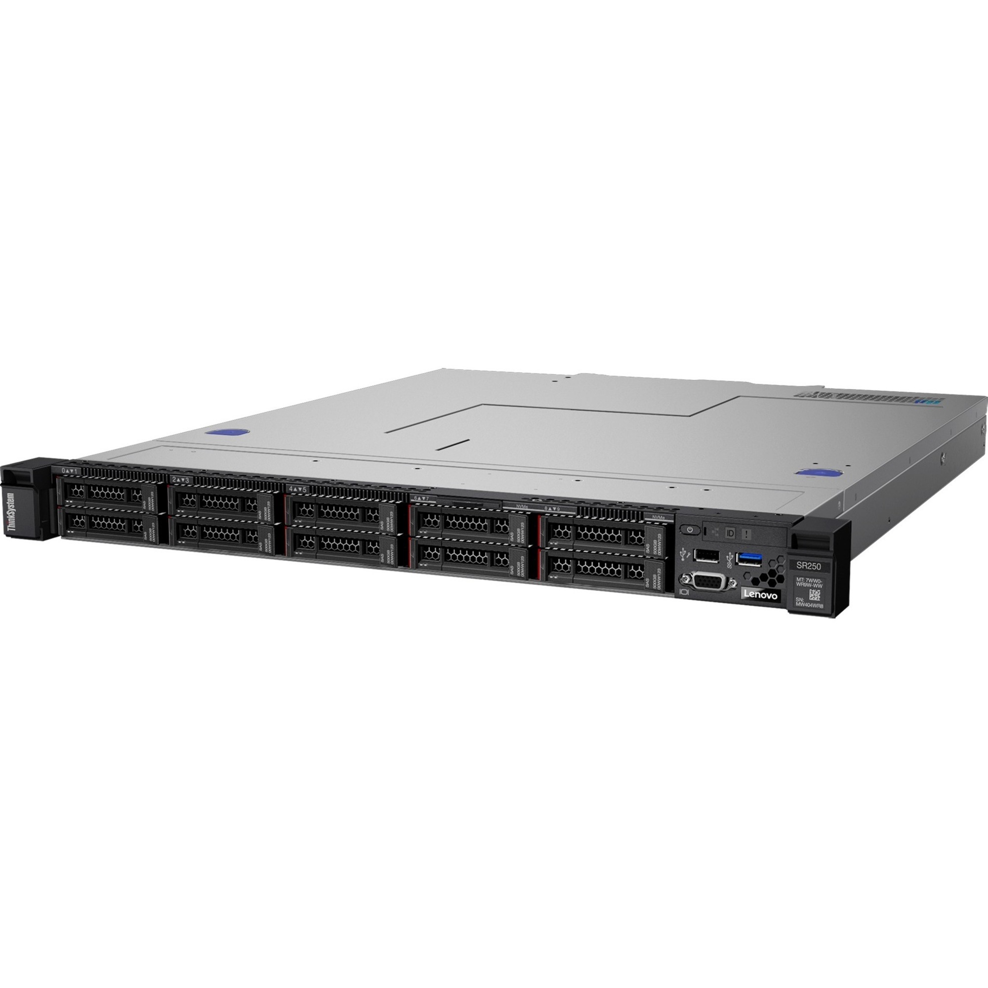 Lenovo ThinkSystem SR250 7Y51A053NA 1U Rack Server - 1 Xeon E-2288G 3.70 GHz - 16 GB RAM - 960 GB SSD - (2 x 480GB) SSD Configuration - 12Gb/s SAS, Serial ATA/600 Controller