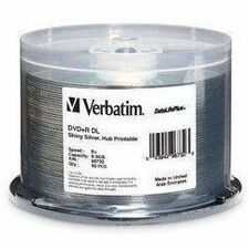 Verbatim DVD+R DL 8.5GB 8X DataLifePlus Shiny Silver Silk Screen Printable - 50pk Spindle