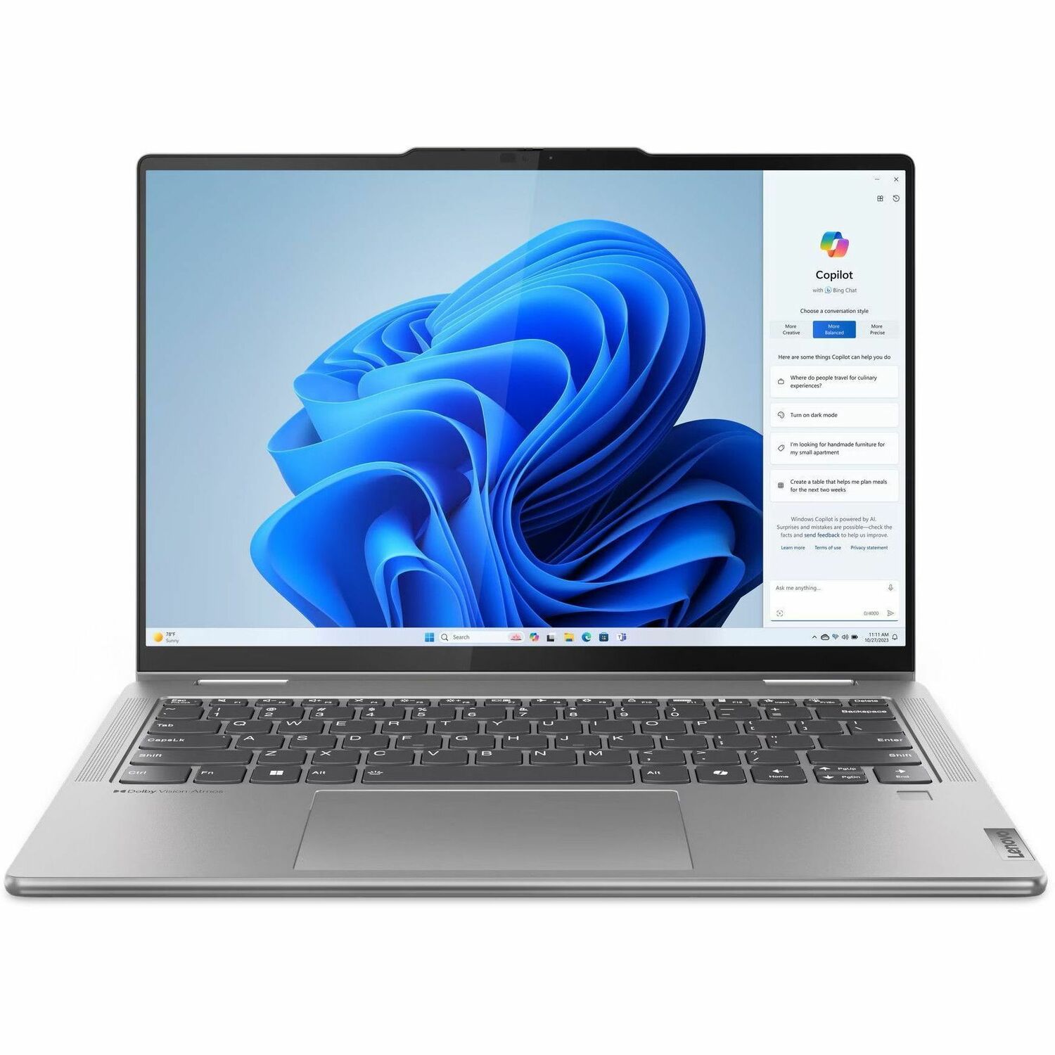 Lenovo Yoga 7 14AHP9 83DK000DUS 14" Touchscreen Convertible 2 in 1 Notebook - WUXGA - AMD Ryzen 5 8640HS - 8 GB - 512 GB SSD - English (US) Keyboard - Arctic Gray