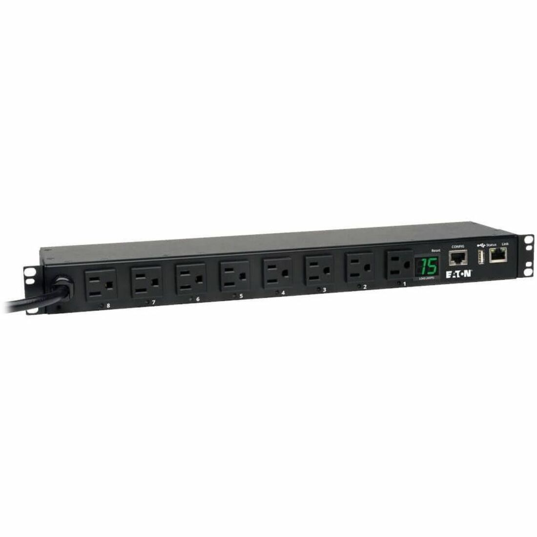 Tripp Lite by Eaton PDU 1.4kW Single-Phase Switched PDU LX Interface 120V Outlets (8 5-15R) NEMA 5-15P 12 ft. (3.66 m) Cord 1U Rack TAA