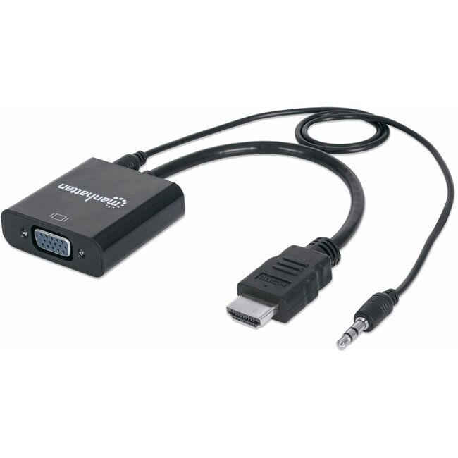 HDMI to VGA (with Audio) Converter cable, 1080p, 30cm, Male to Female, Micro-USB Power Input Port for additional power if needed, Black, Three Year Warranty