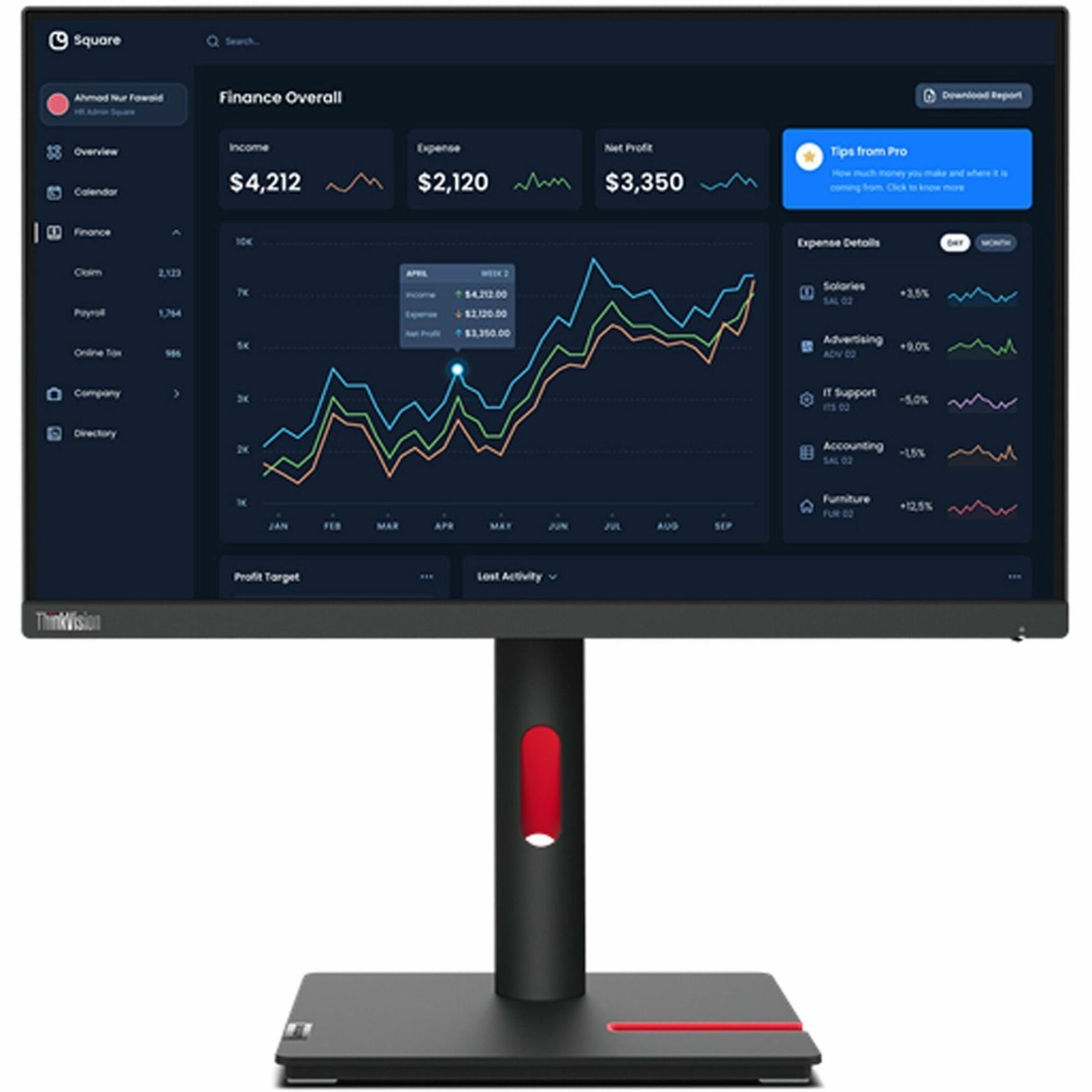 Lenovo ThinkVision T22i-30 22" Class Full HD LED Monitor - 16:9 - Raven Black