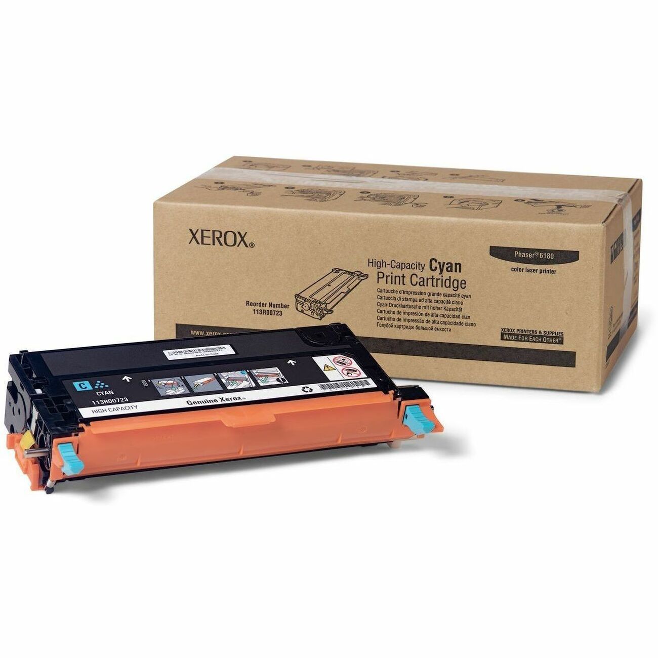 Xerox Genuine Phaser™ 6180/6180MFP Cyan High capacity Toner Cartridge (6000 Pages) - 113R00723