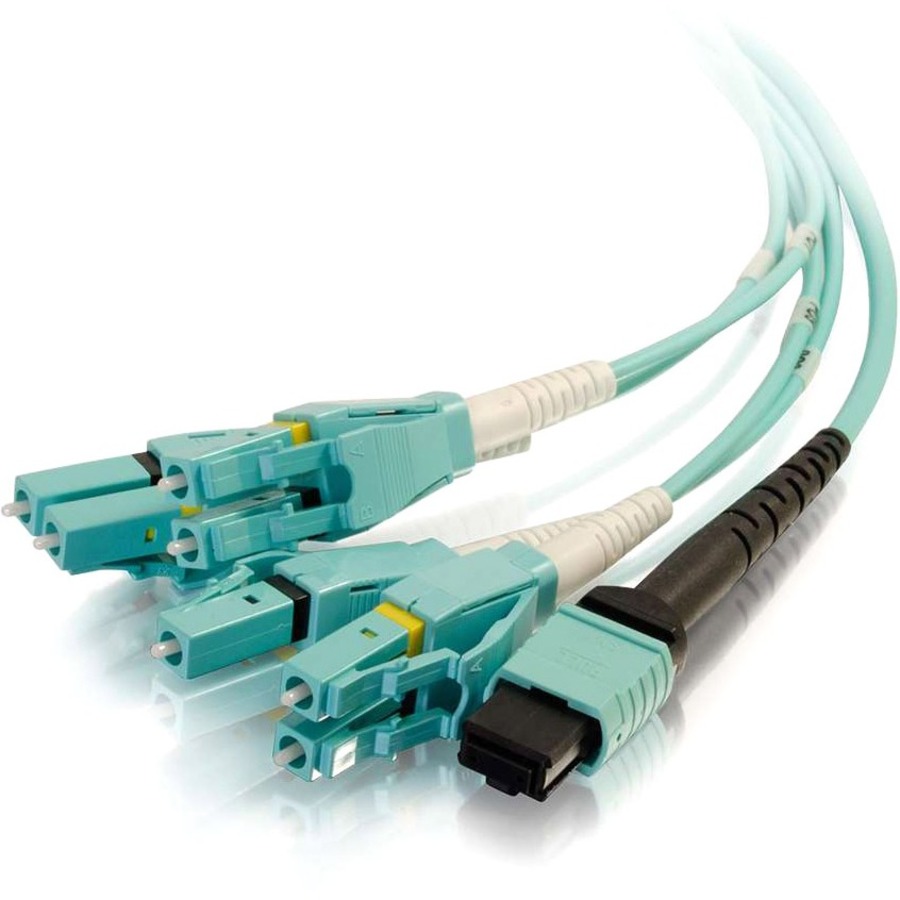 C2G 2m MPO to 4 Duplex LC Fiber Breakout Cable OM4 Riser Rated (OFNR) - Aqua
