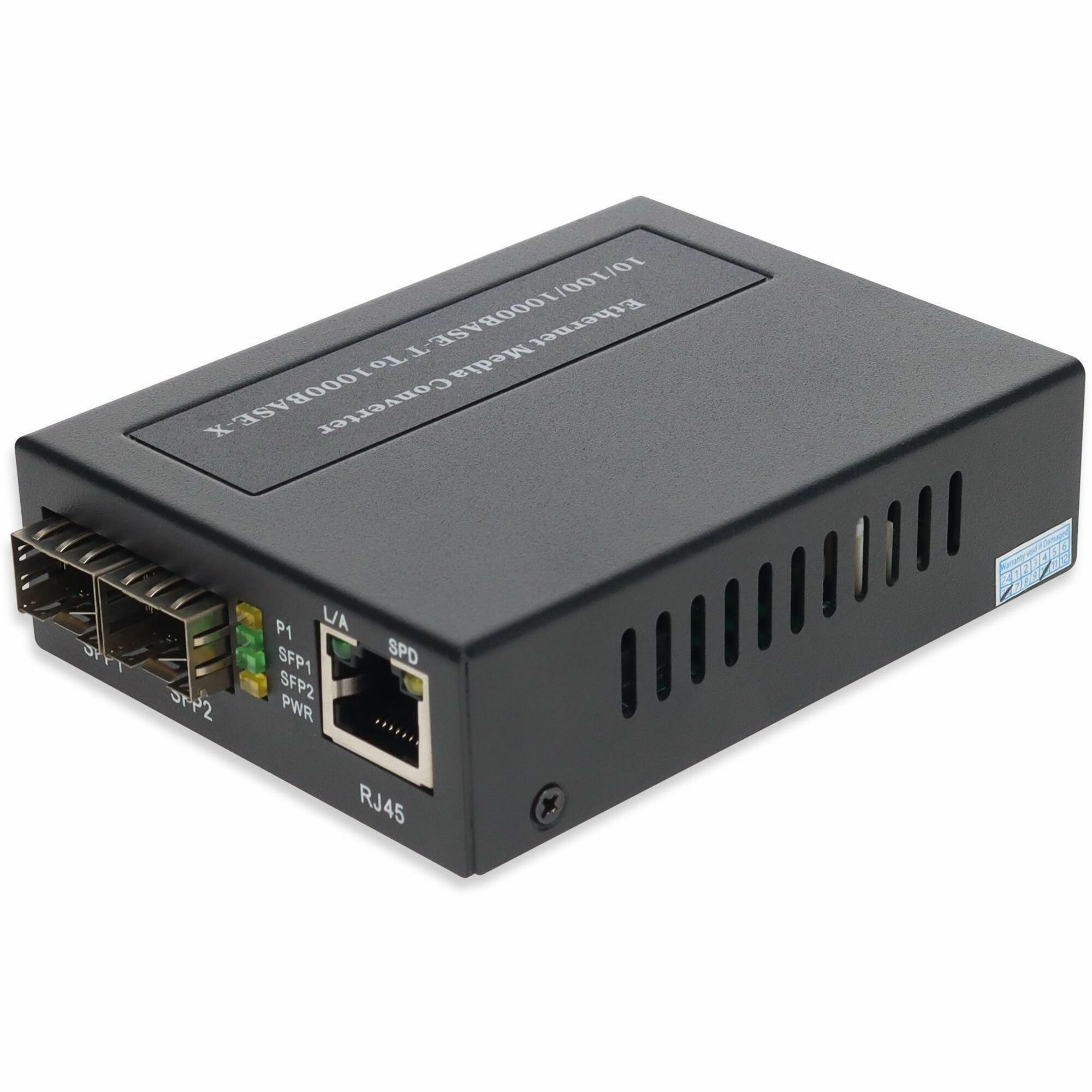 AddOn 1x 10/100/1000Base-TX(RJ-45) to 2x Open SFP Port Managed Media Converter Switch