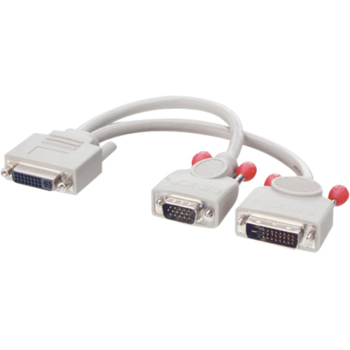 LINDY DVI-I Dual Link Female to DVI-D Male + VGA Male Monitor Splitter Cable