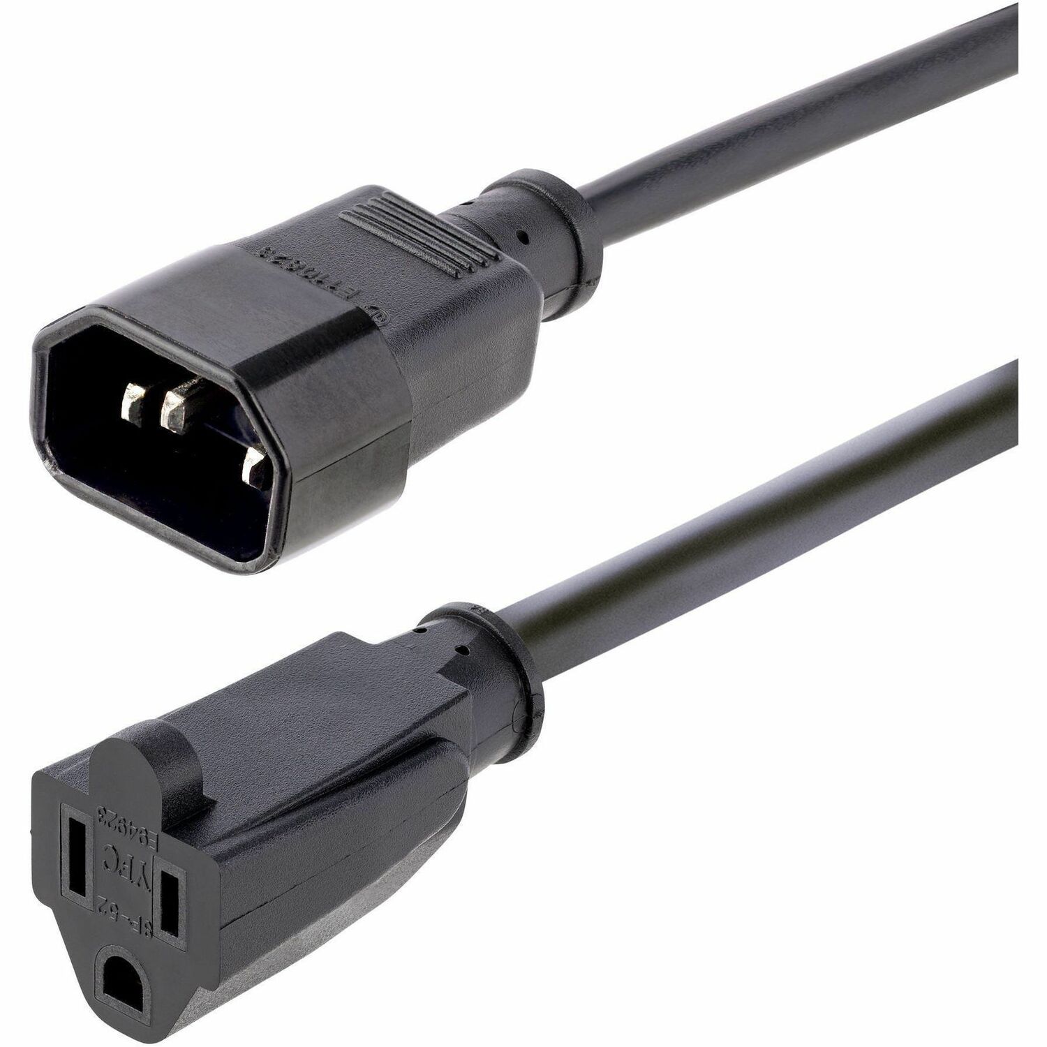 StarTech.com 1ft (0.3m) Power Extension Cord, IEC C14 to NEMA 5-15R, 10A 125V, 18AWG, Black, Outlet Extension Cable for Power Supplies