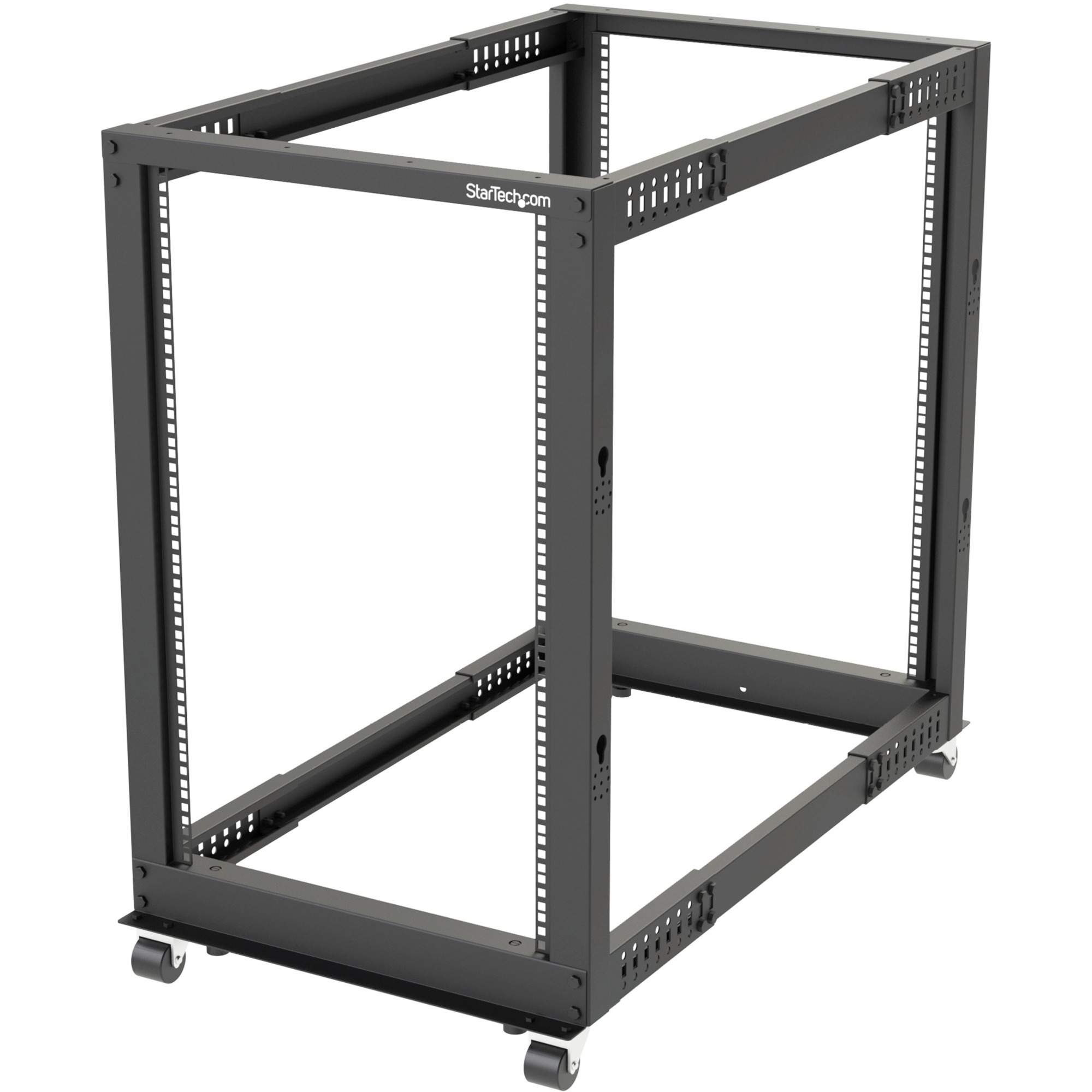 StarTech 4-Post 18U Mobile Open Frame Server Rack, 19" Network Rack with Casters, Rolling Rack for Computer/AV/Data/IT Equipment