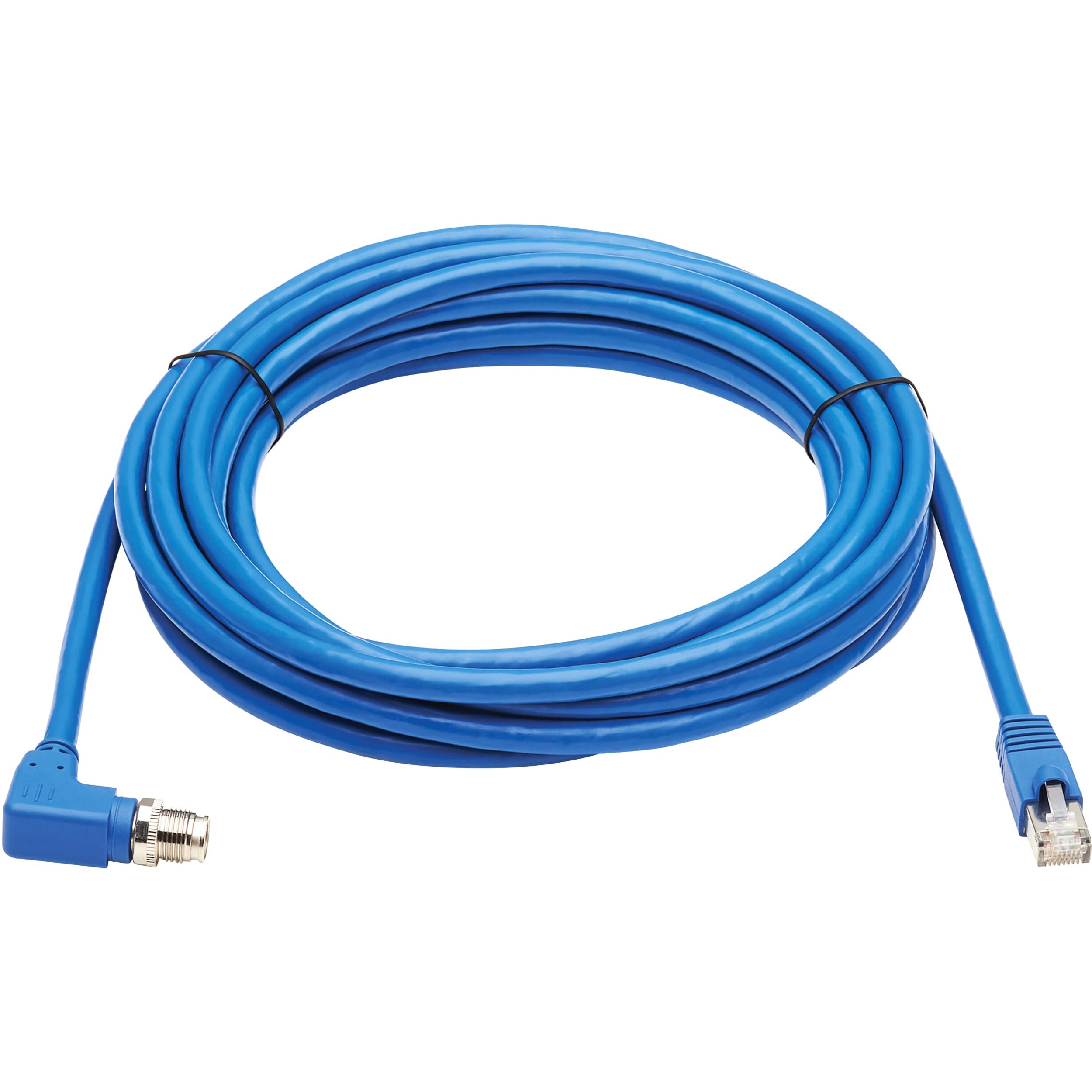Eaton Tripp Lite Series M12 X-Code Cat6a 10G F/UTP CMR-LP Shielded Ethernet Cable (Right-Angle M12 M/RJ45 M), IP68, PoE, Blue, 3 m (9.8 ft.), TAA