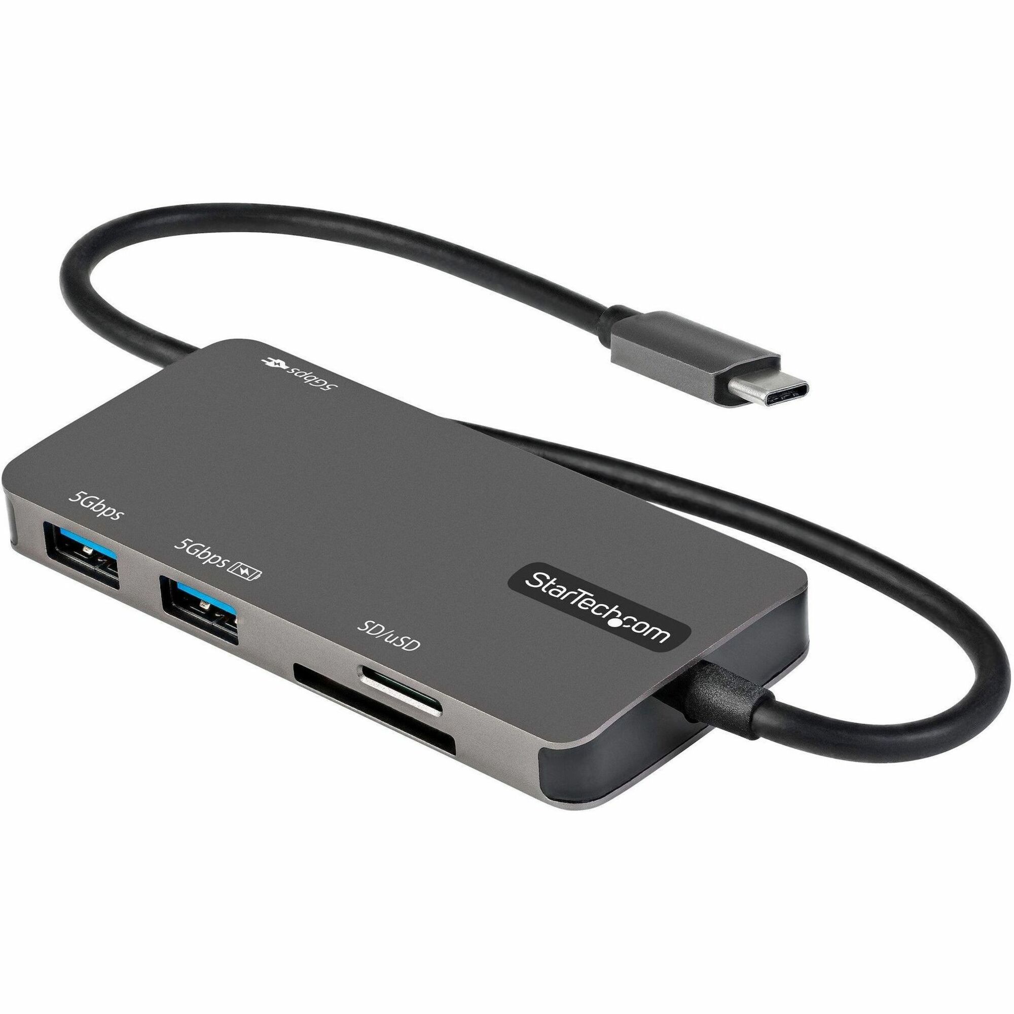 StarTech USB C Multiport Adapter, USB-C to 4K HDMI, 100W PD Pass-through, SD/MicroSD, 3xUSB 3.0, USB Type-C Mini Dock, 12" Long Cable
