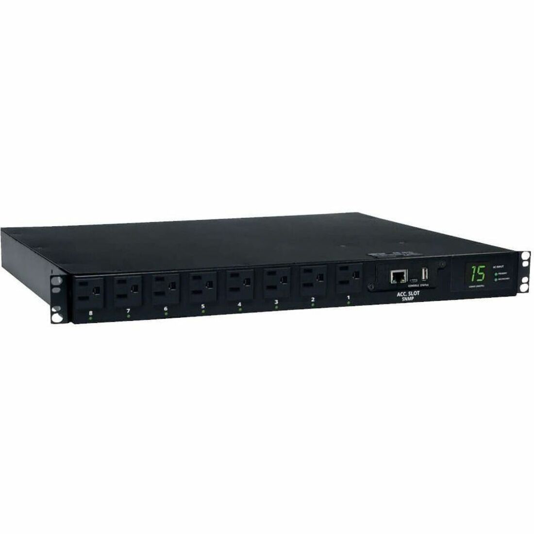 Tripp Lite by Eaton PDU 1.4kW Single-Phase Switched Automatic Transfer Switch PDU 2 120V 5-15P 15A Inputs 8 5-15R Outputs 1U TAA