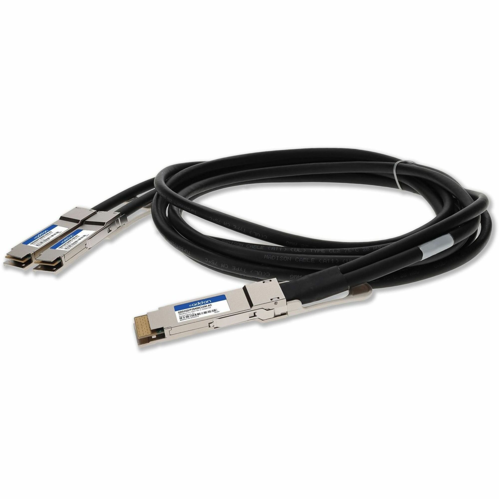 AddOn Cisco&reg; QDD-2QSFP28-400-CU2M Compatible TAA Compliant 200GBase-CU QSFP-DD 200G to 2xQSFP28 100G NRZ Direct Attach Cable (Passive Twinax, 2m)