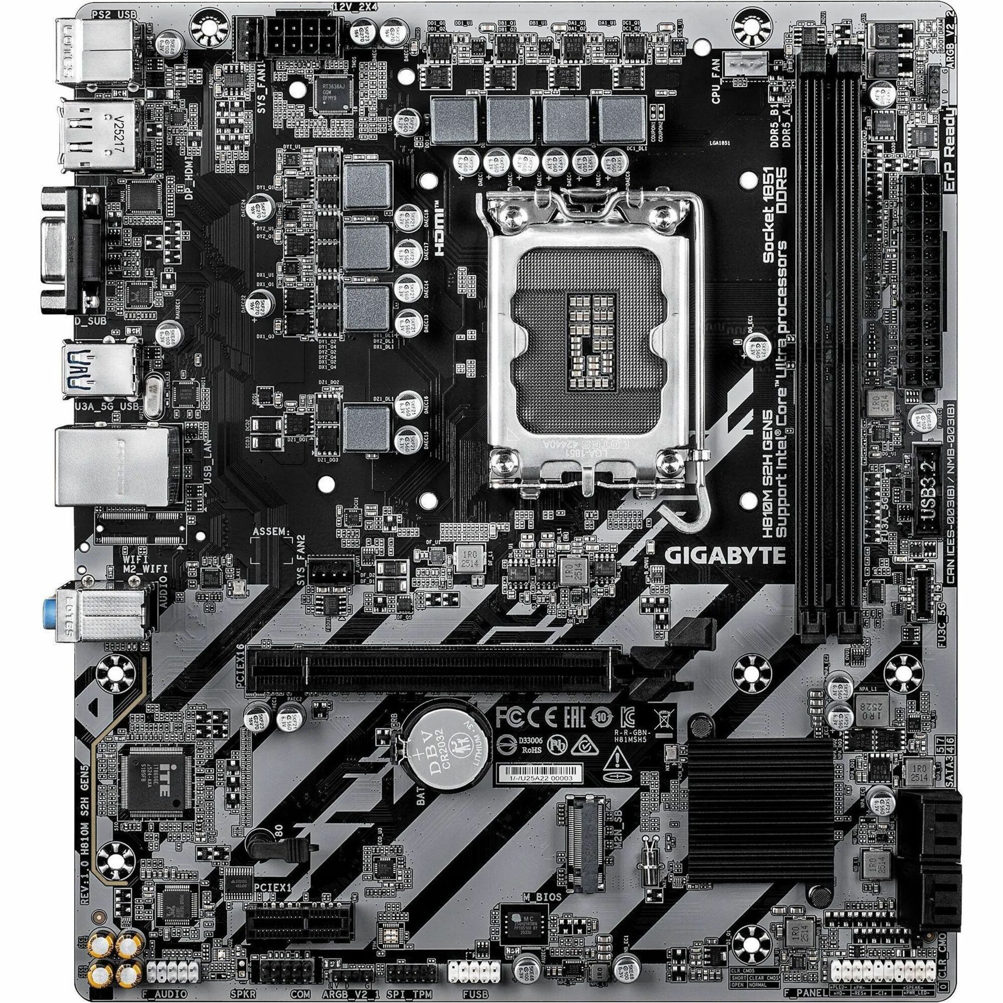 GIGABYTE Ultra Durable H810M S2H GEN5 Gaming Desktop Motherboard - Intel H810 Chipset - Socket LGA-1851 - Micro ATX