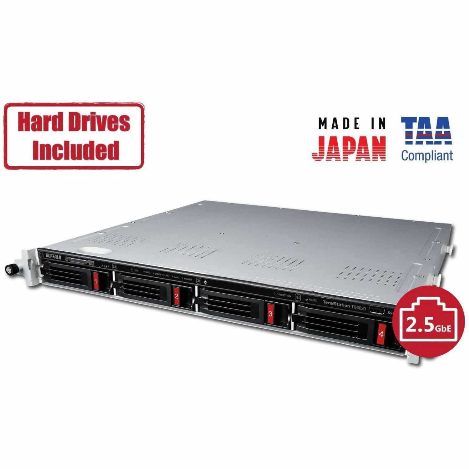 BUFFALO TeraStation 3420 4-Bay SMB 32TB (4x8TB) Rackmount NAS Storage w/ Hard Drives Included
