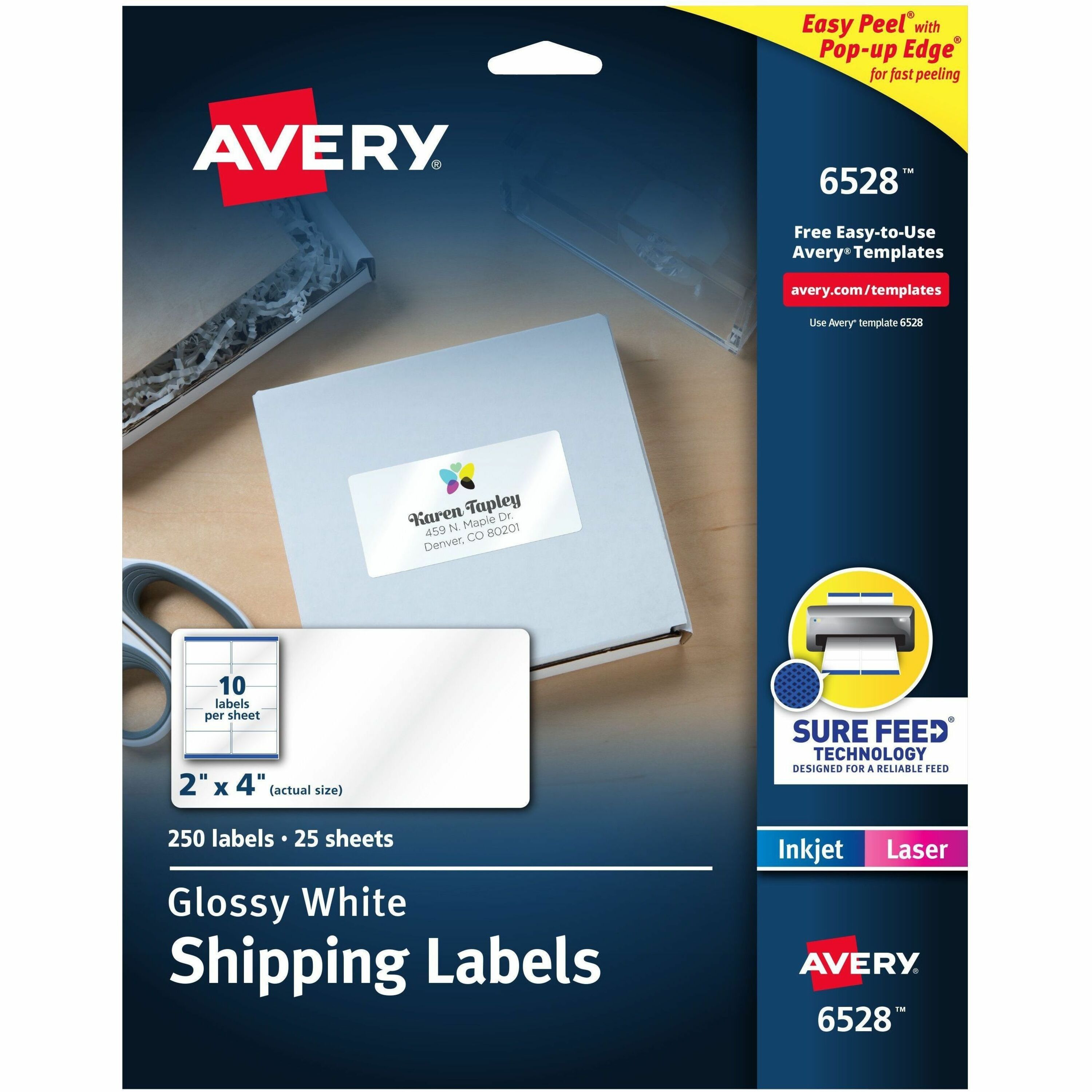 Avery&reg; Shipping Labels, Glossy White, 2" x 4" , 250 Total (6528)
