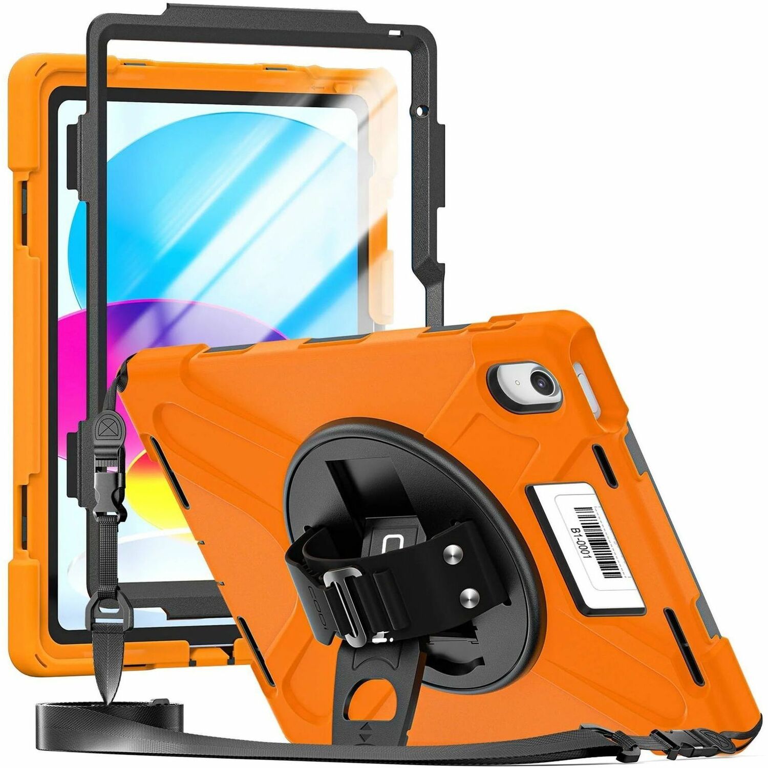 CODi Rugged Case with Integrated Screen Protector for iPad 11" (A16) & iPad 10.9" (10th Generation) - Orange, 360&deg; Protection with Kickstand, Hand Strap & Shoulder Strap