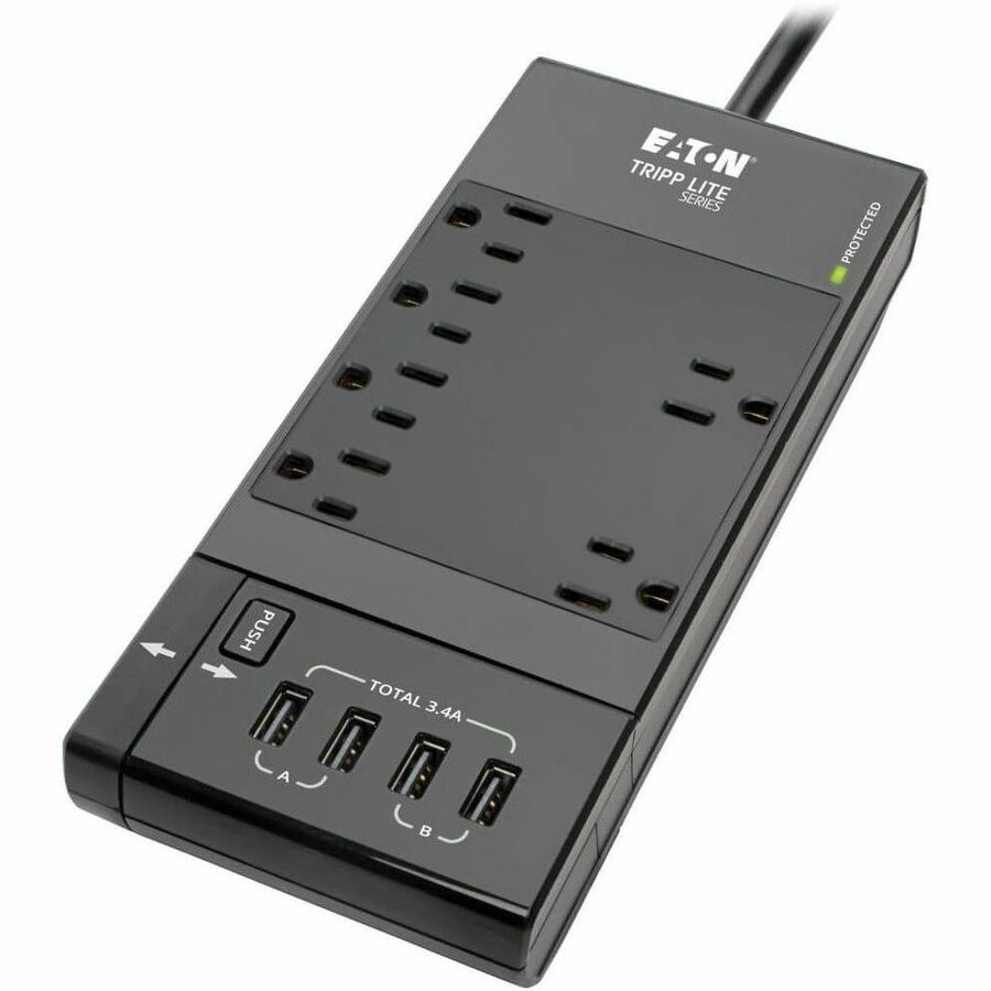 Tripp Lite by Eaton Safe-IT 6-Outlet Surge Protector Retractable USB Charger 5-15R Outlets 4 USB Charging Ports 8 ft. (2.4 m) Cord Antimicrobial Protection