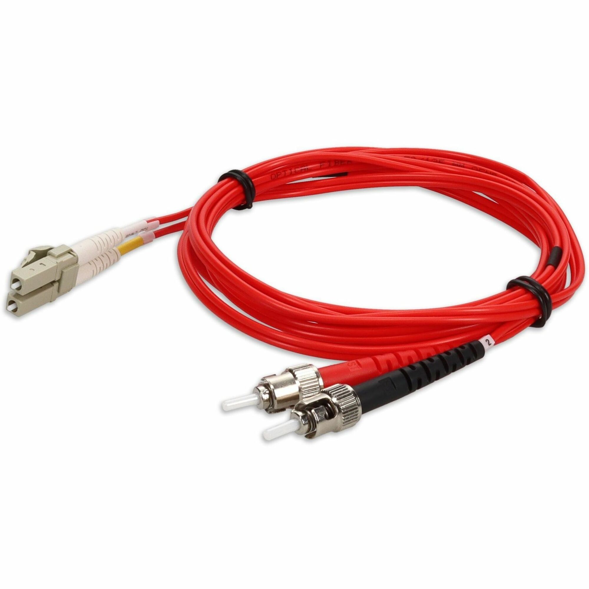 AddOn 2m ST to LC Red OM2 Duplex OFNR (Riser-Rated) MMF (Multi Mode) Fiber Patch Cable, 50/125