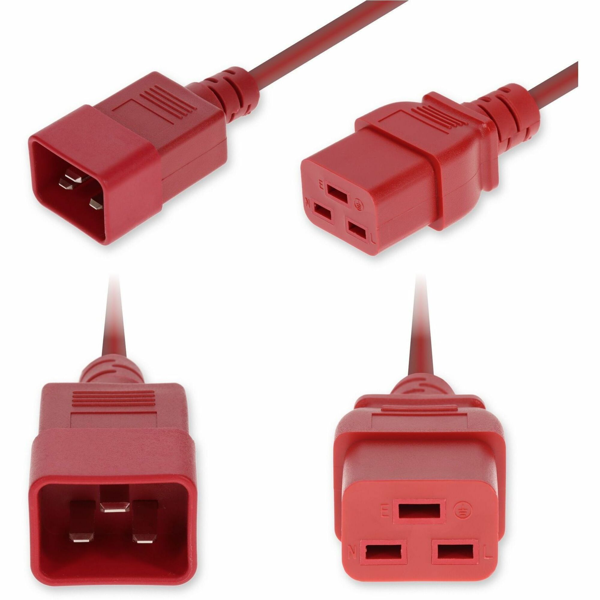 AddOn 1ft C20 Male to C19 Female Standard Commercial Temp 12 AWG 250V at 20A PVC SJT (Service Junior Thermoplastic) Red Power Cable