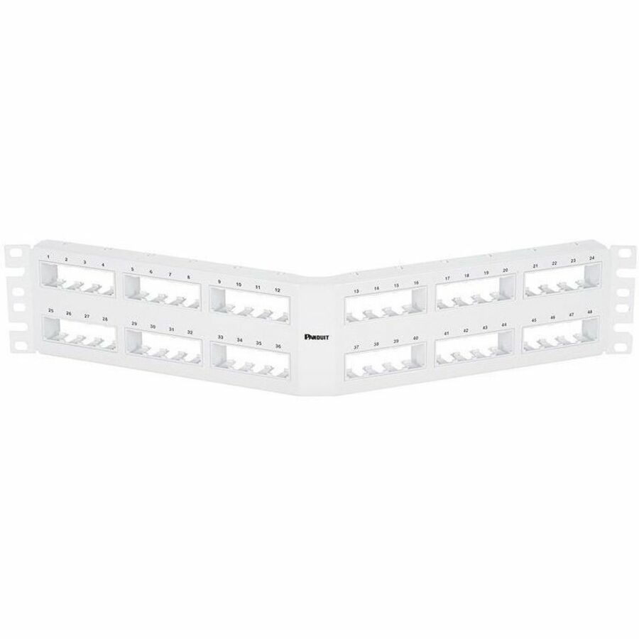 PanNet Mini-Com, Angled,Unshielded, Patch Panel, 48 Port, 2 RU, White