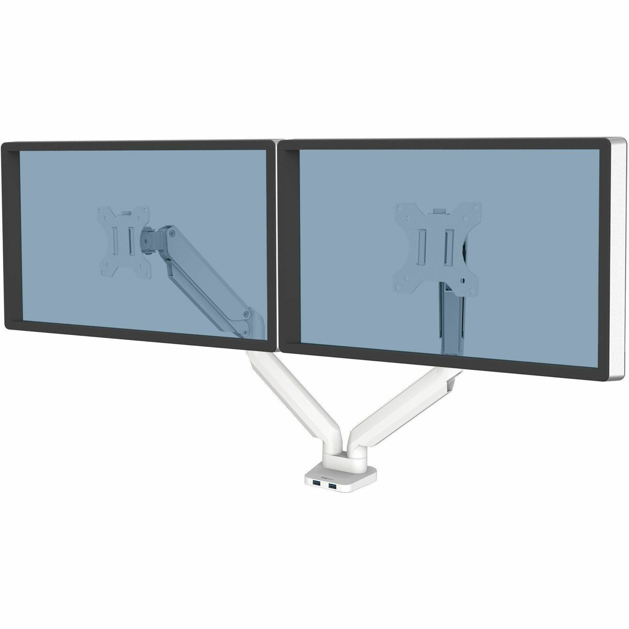 Fellowes Platinum Series High Quality Dual Monitor Arm for 40-Inch Monitors, Full Motion, 360° Rotation, VESA Mount with Grommet or Clamp, USB Ports, Ergonomic, White