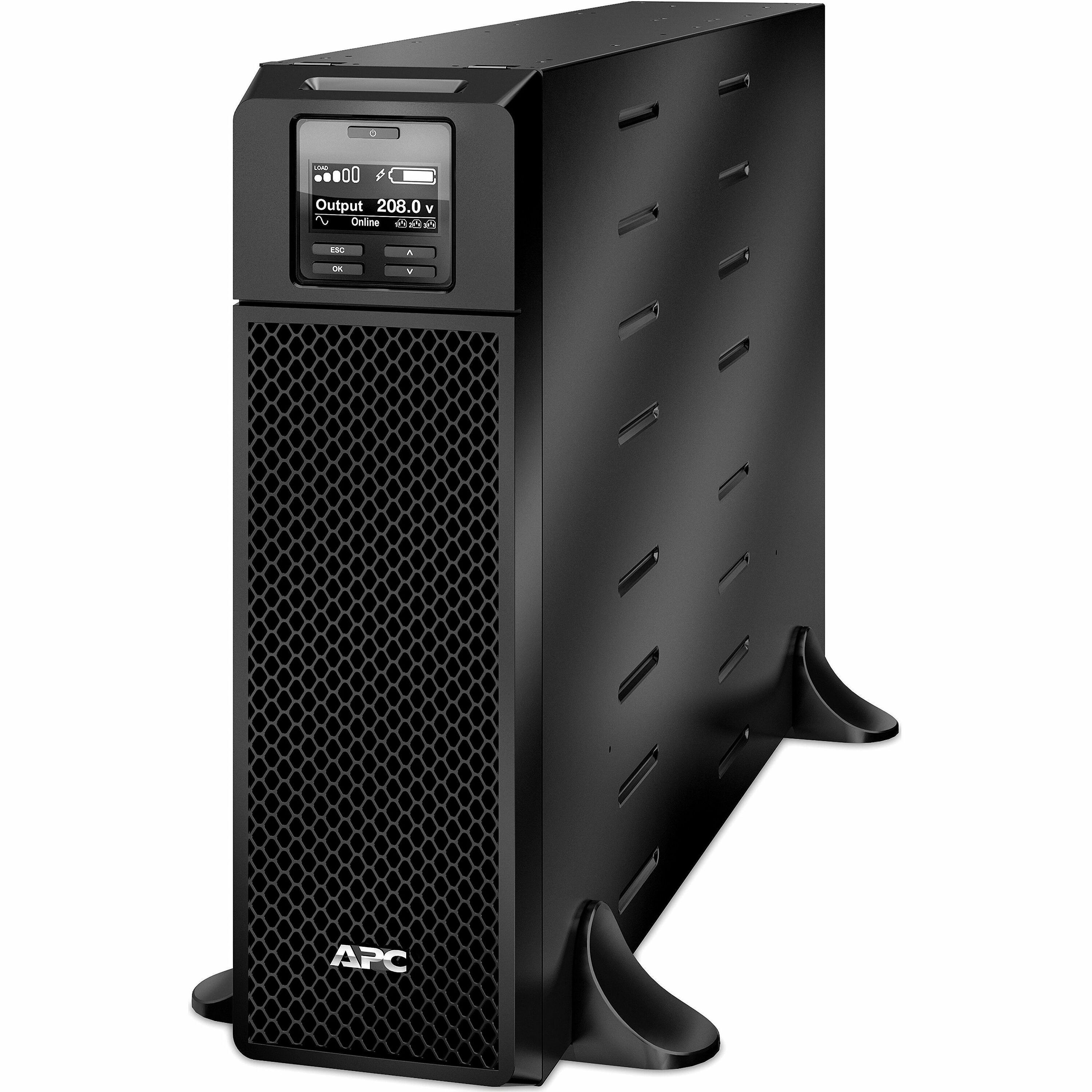 APC Smart-UPS On-Line, 5kVA, Rack/Tower, 208V, 2x L6-20R+2x L6-30R NEMA outlets, Network Card+SmartSlot, Extended runtime, W/O rail kit [TAA]