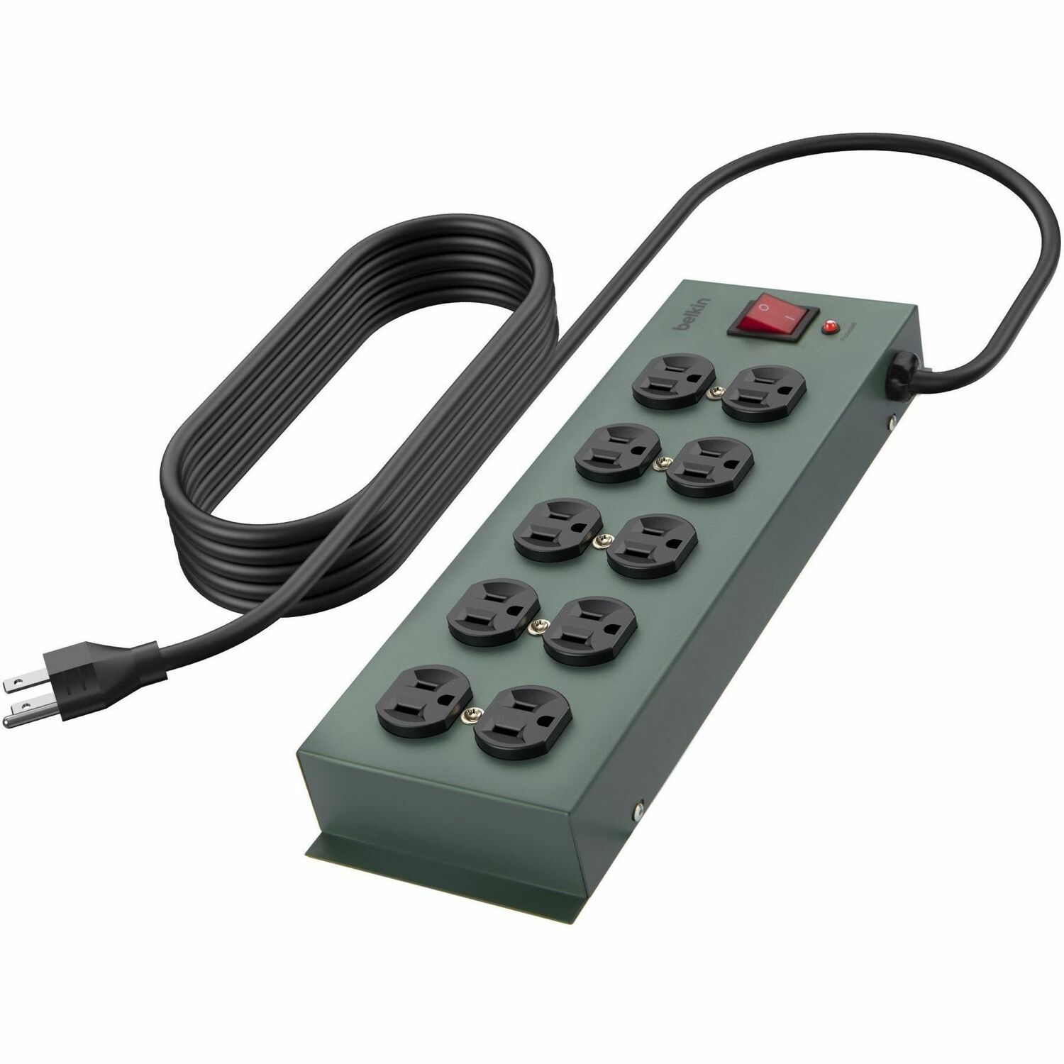 Belkin 10-Outlet Metal Surge Protector - 15ft Cord - Straight Plug - 885J - On-Off Switch - Green