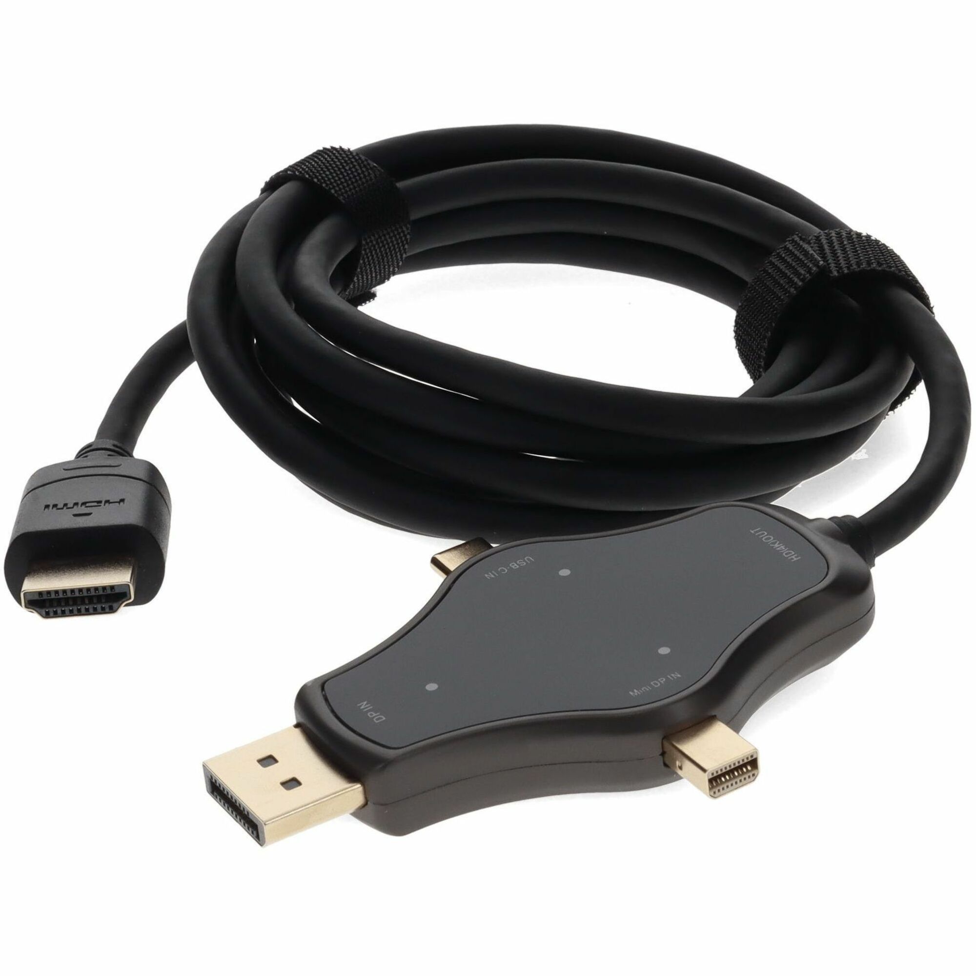 AddOn 6ft (2m) Adapter Cable HDMI (4K) Male to 1X DisplayPort 1X Mini DisplayPort 1X USB-C 3.1 Male Black
