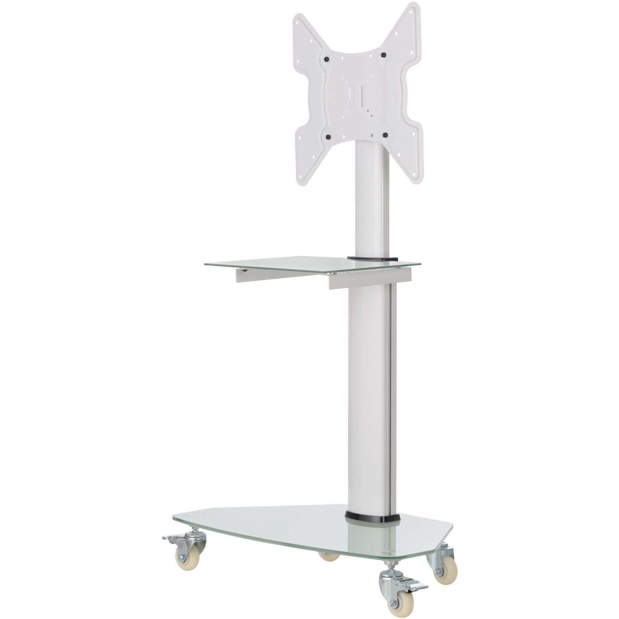 Eaton Tripp Lite Series Premier Rolling TV Cart for 32" to 55" Displays, Frosted Glass Base and Shelf, Locking Casters, White