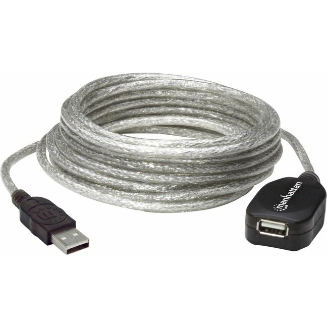 USB-A to USB-A Extension Cable, 5m, Male to Female, Active, 480 Mbps (USB 2.0), Daisy-Chainable, Built In Repeater, Hi-Speed USB, Translucent Silver, Three Year Warranty, Equivalent to USB2AAEXT5M (except colour).