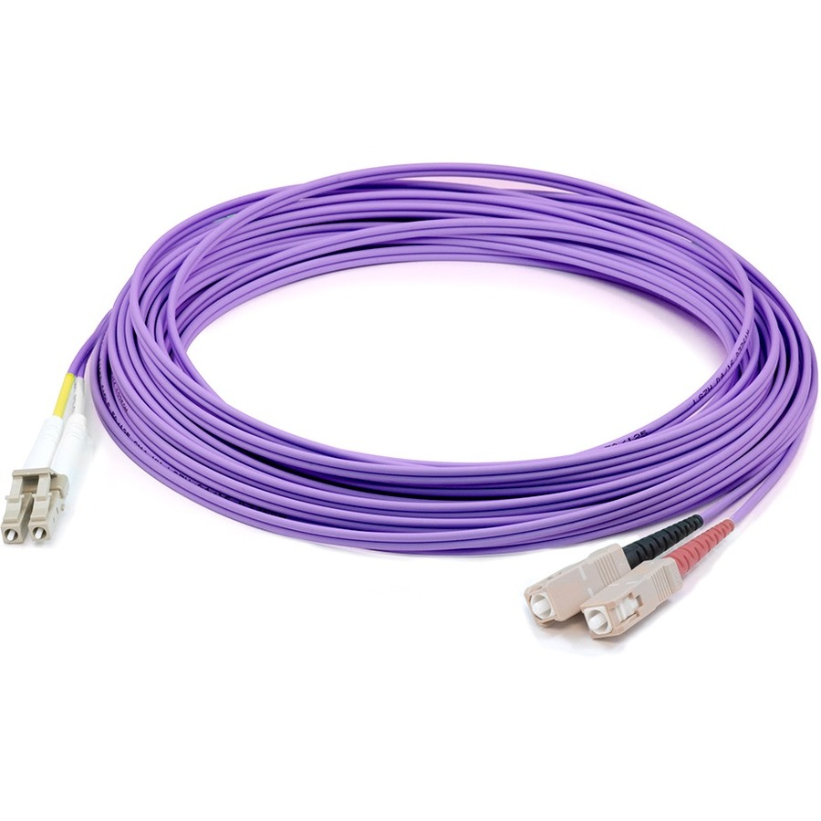 AddOn 15m SC to LC Violet OM3 Duplex OFNR (Riser-Rated) TAA Fiber Patch Cable