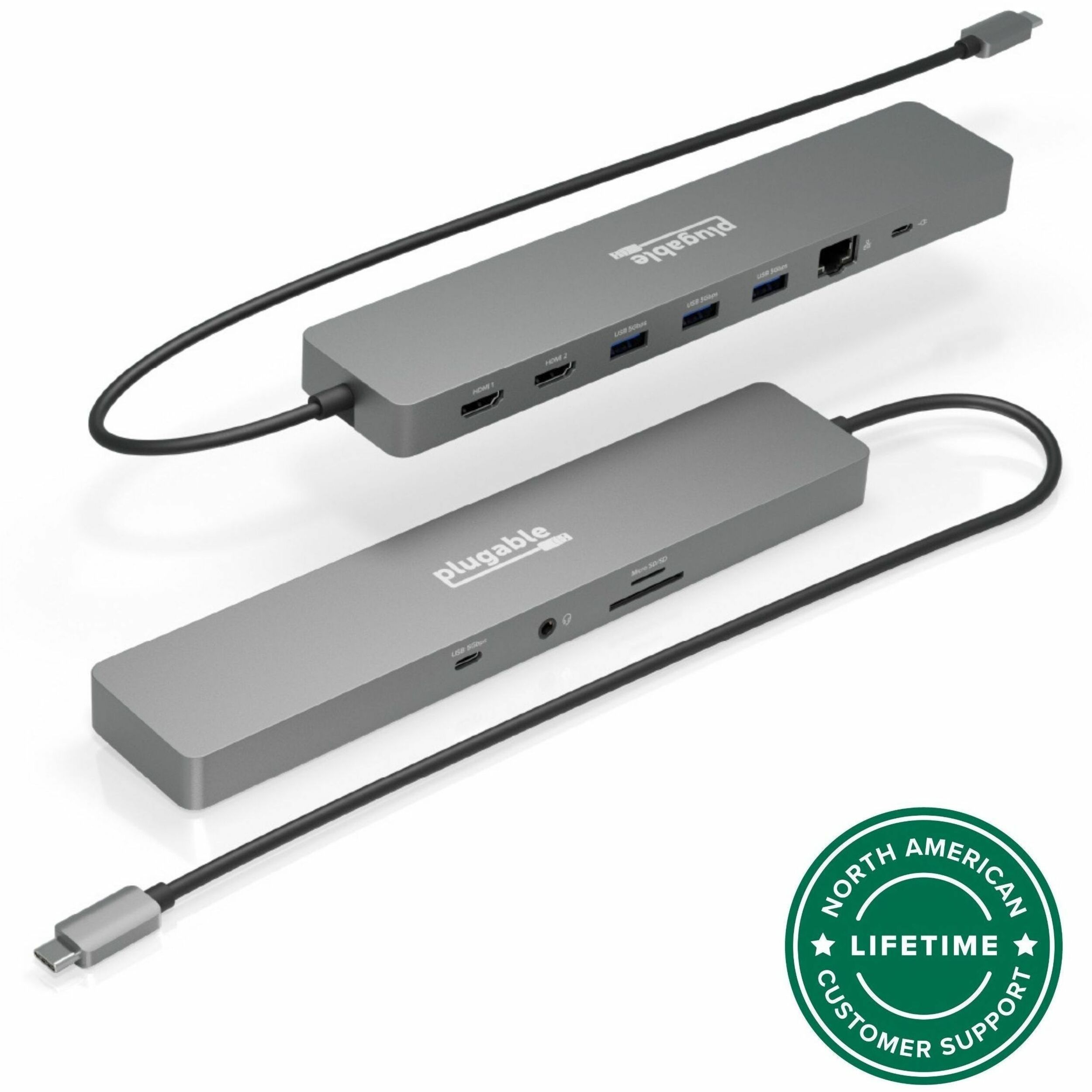 Plugable 11-in-1 USB-C Hub 100W USB-C Pass-through, Laptop Docking Station Dual Monitor with 4K 60Hz HDMI