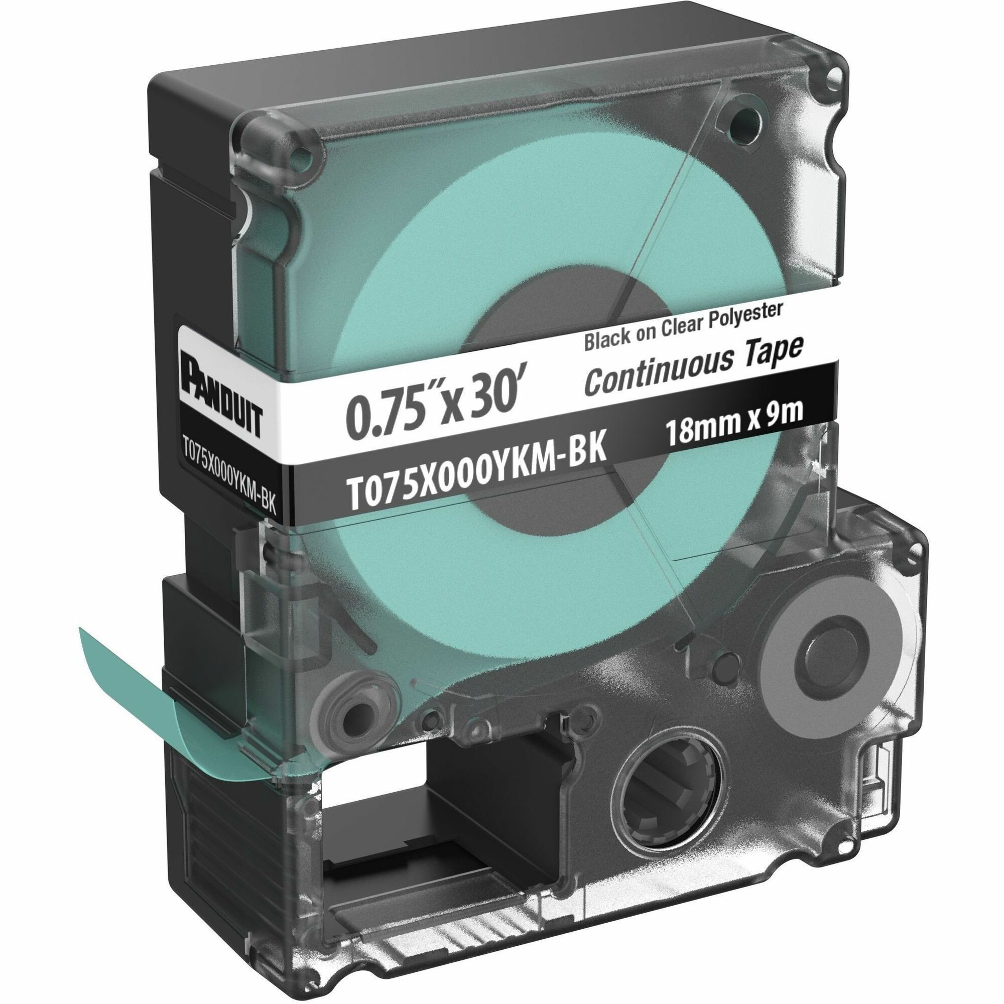 Panduit PXE T075X000YKM-BK MP Printer Cont. Tape, Safety & ID, Polyes, Blk/Clr, .75" W
