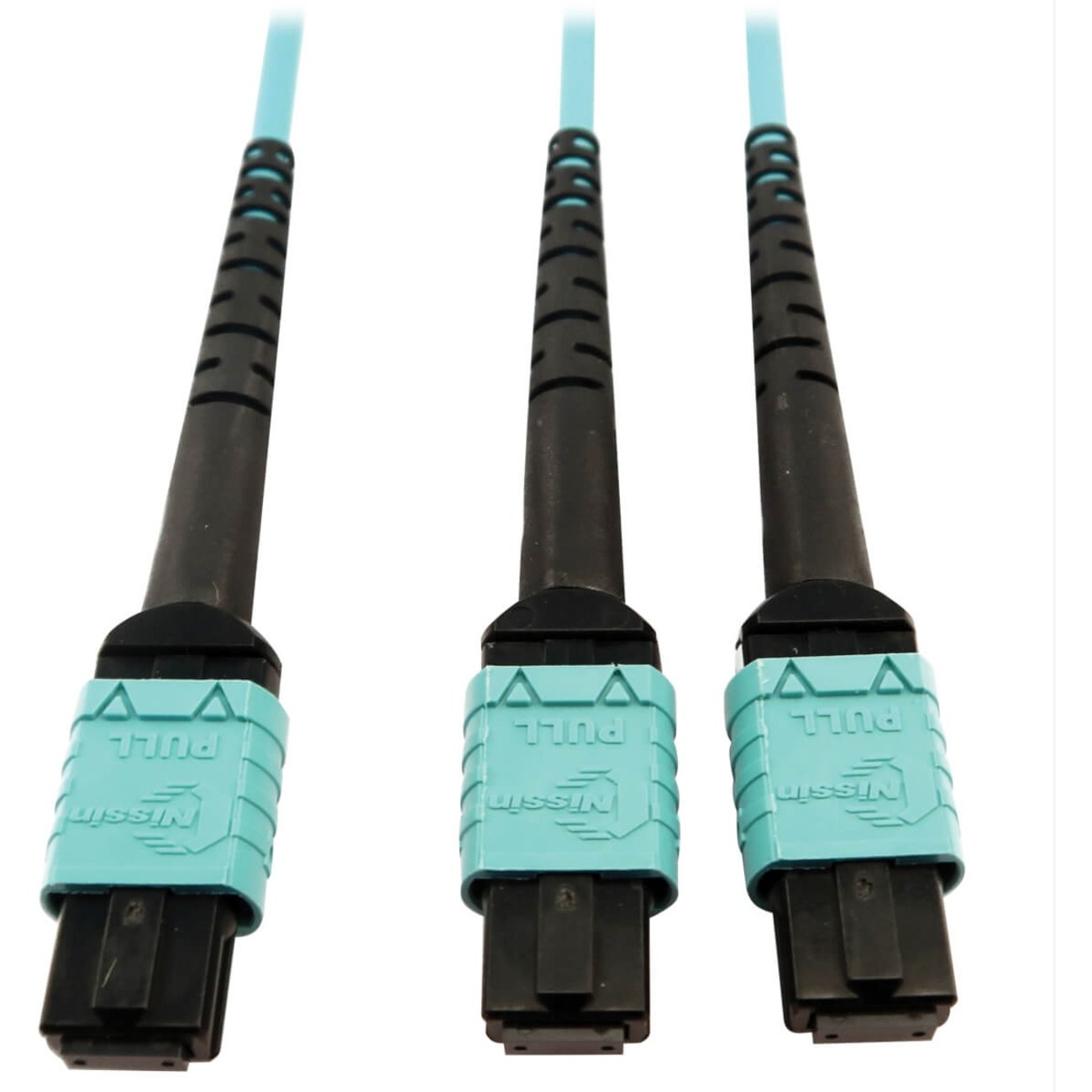 Eaton Tripp Lite Series 400G Multimode 50/125 OM4 Plenum Fiber Optic Cable, 24F MTP/MPO-PC to (x2) 12F MTP/MPO-PC (F/F), Aqua, 5 m
