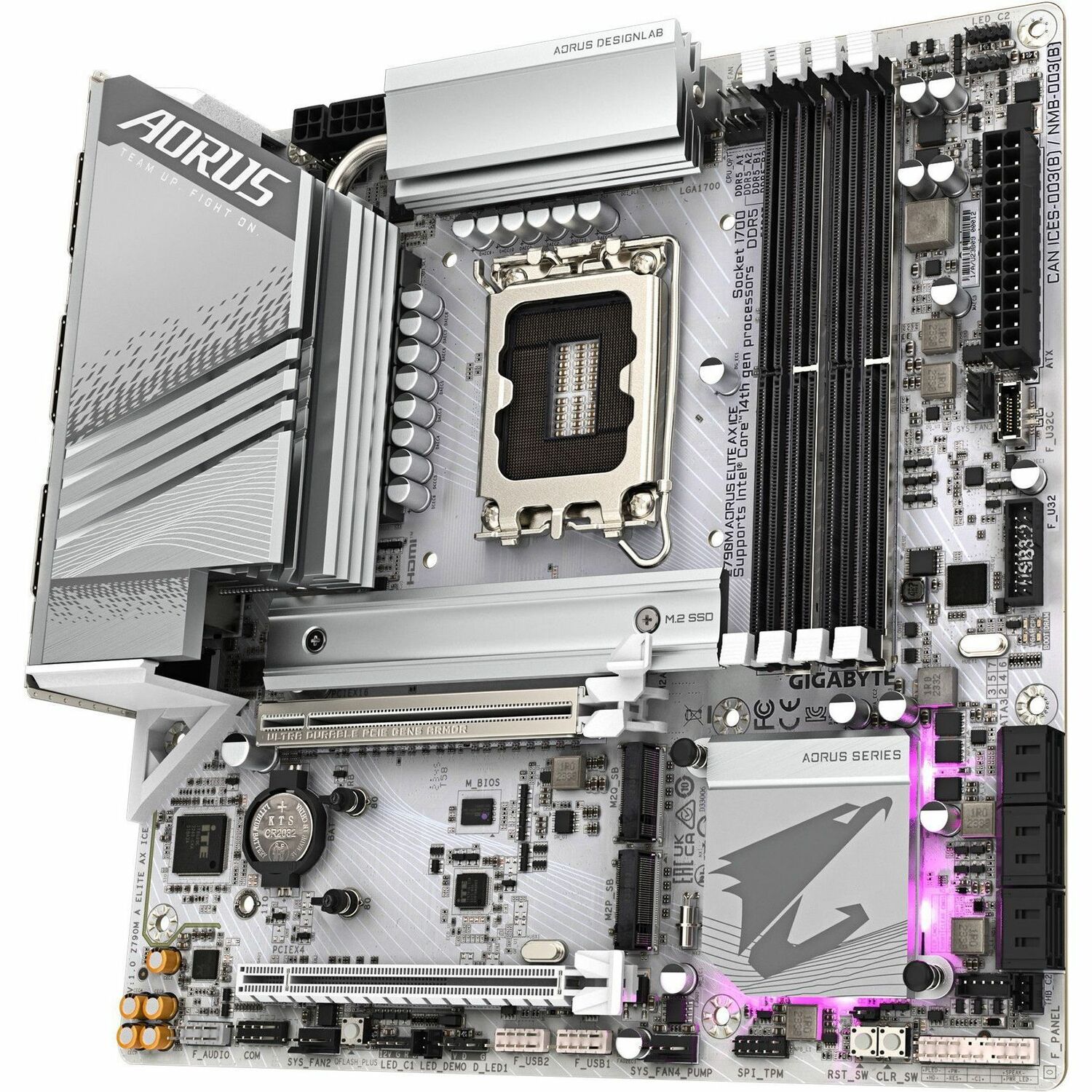 GIGABYTE Ultra Durable Z790M AORUS ELITE AX ICE Gaming Desktop Motherboard - Intel Z790 Chipset - Socket LGA-1700 - Micro ATX