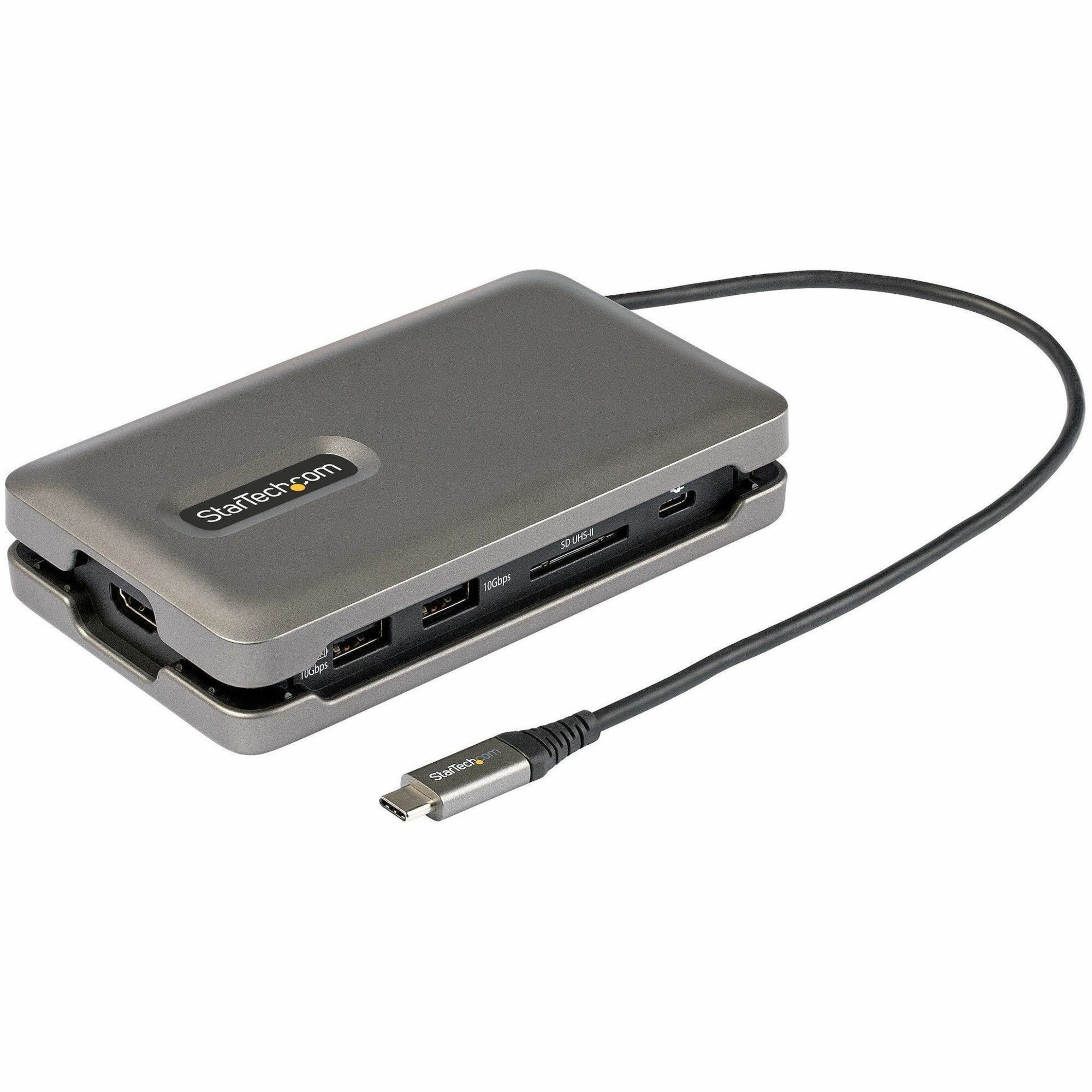 StarTech USB C Multiport Adapter, USB C to 4K 60Hz HDMI, 2-Port 10Gbps USB Hub, 100W Power Delivery Pass-through, GbE, SD/MicroSD, TAA