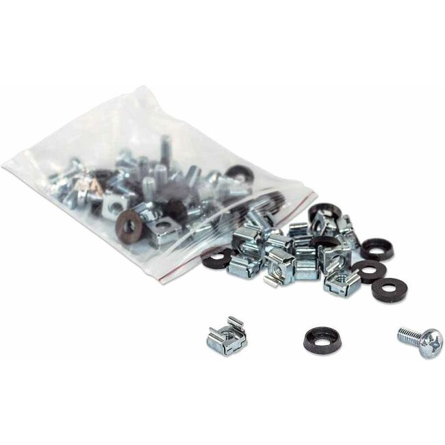 Cage Nut Set (100 Pack), M6 Nuts, Bolts and Washers, Suitable for Network Cabinets/Server Racks, Plastic Storage Jar, Lifetime Warranty