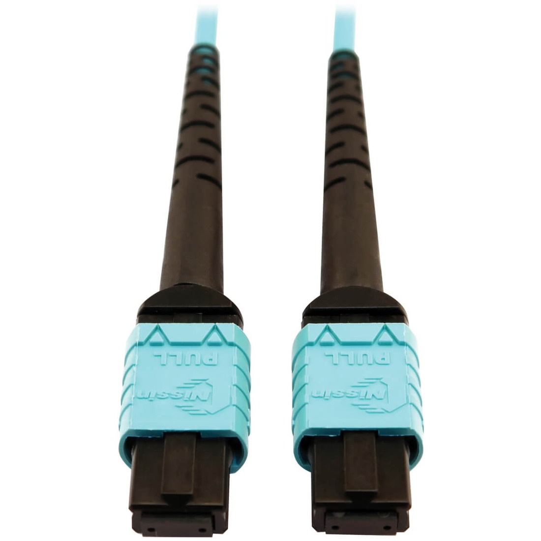 Eaton Tripp Lite Series 400G Multimode 50/125 OM4 Plenum-Rated Fiber Optic Cable, 24F MTP/MPO-PC (F/F), Aqua, 10 m