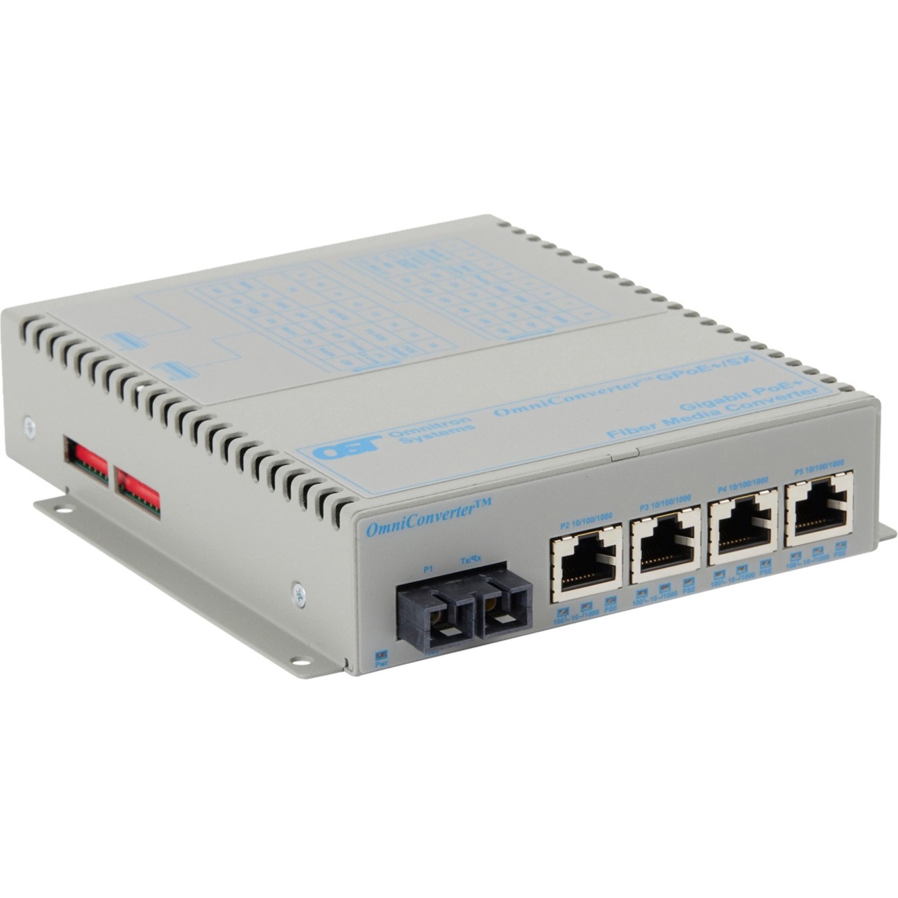 Omnitron Systems OmniConverter GPoE+/SX 4x PoE+ SC Multimode 550m US AC Powered