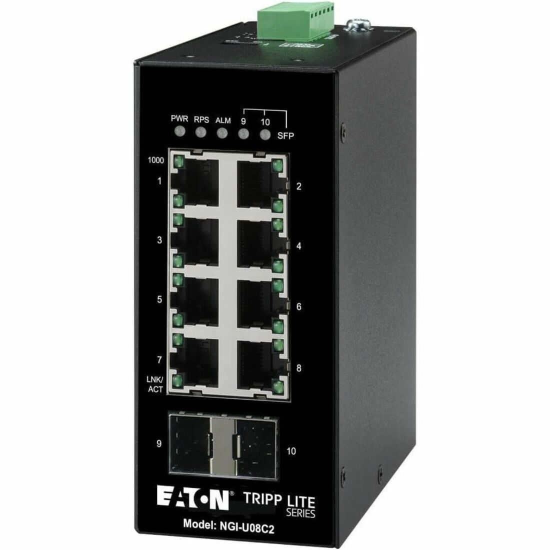 Tripp Lite by Eaton 8-Port Unmanaged Industrial Gigabit Ethernet Switch 10/100/1000 Mbps 2 GbE SFP Slots -40° to 75°C DIN Mount